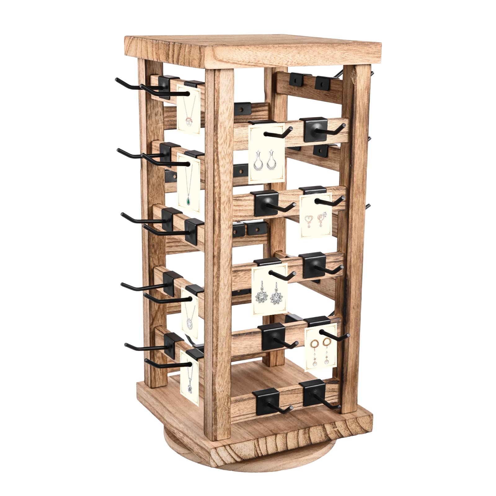 360° Rotating Wood Jewelry Display Stand - Earring, Keychain & Necklace Organizer for Vendors, Boutique & Home Use | Perfect for Store Showcase, Market Selling & Bedroom Decor