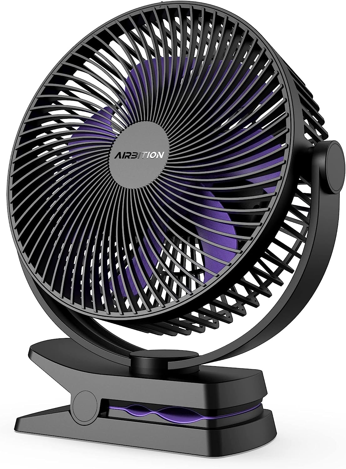 Airbition 10000mAh Rechargeable Clip on Fan - 8-Inch Portable USB Desk Fan with Strong Clamp for Golf Cart, RV, Car, Camping Tent, Treadmill Workout & Office Use - Battery Operated Personal Cooling Fan for Travel, Bedside & Workspace
