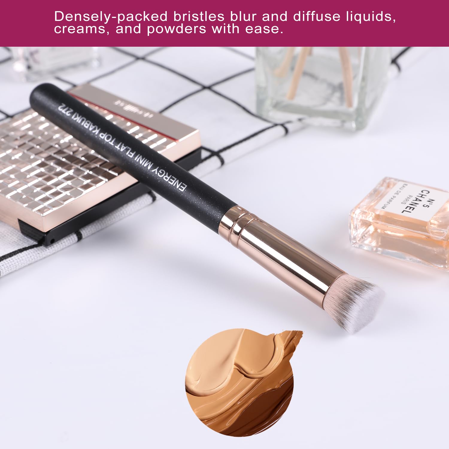 Mini Flat Top Concealer Brush - Vegan Synthetic for Liquid, Cream & Powder - Perfect for Under Eye & Setting