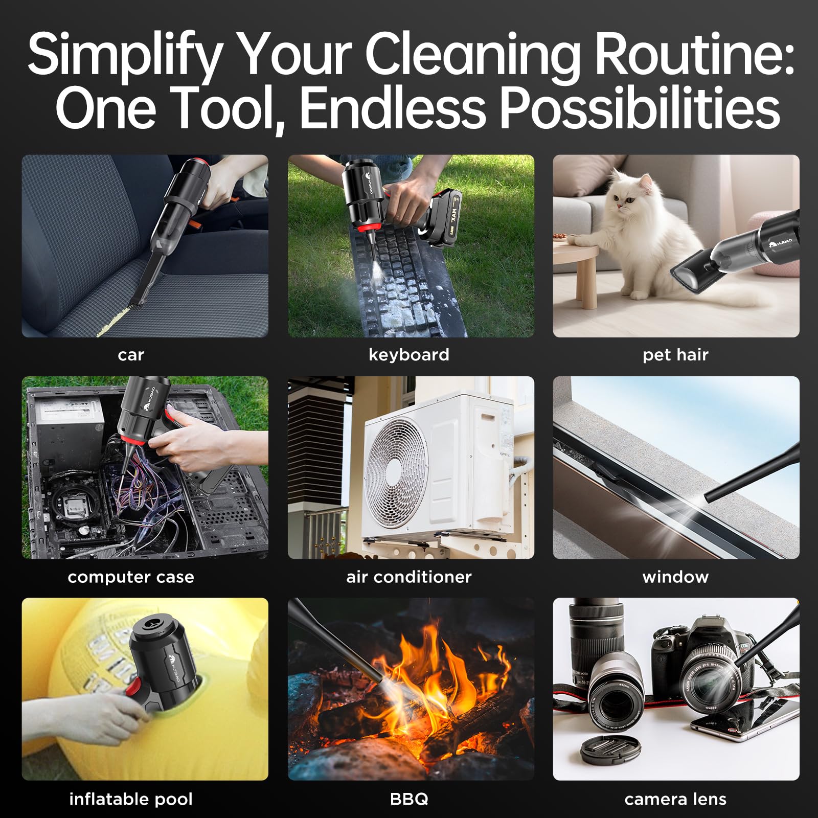 4-in-1 Powerful 21000PA Handheld Cordless Vacuum Cleaner & Air Duster - 18V/120W Rechargeable Mini Vacuum for Car, Home, Office & Pet Hair - Portable Car Vacuum Cleaner for Quick Cleanups, Pet Hair Removal & Dusting Electronics