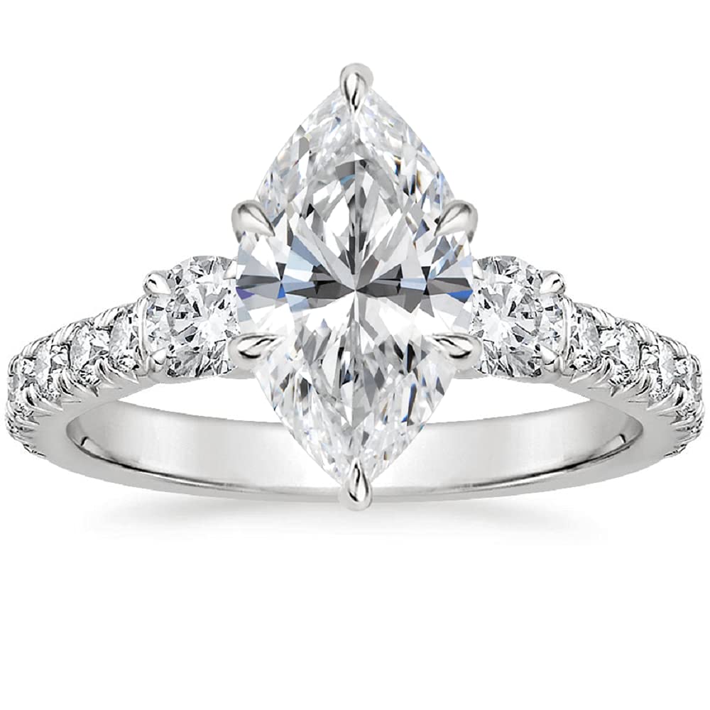 3.10 CT Marquise Cut Colorless Moissanite Engagement Ring - Sterling Silver Wedding Bridal Set with Solitaire Diamond - Anniversary Promise Gift for Her - Perfect for Proposals, Weddings & Special Occasions