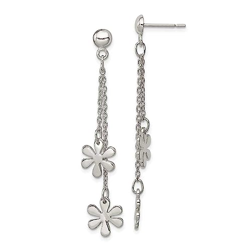 925 Sterling Silver Flower Dangle Post Earrings for Women - Elegant Floral Stud Earrings for Everyday Wear & Special Occasions