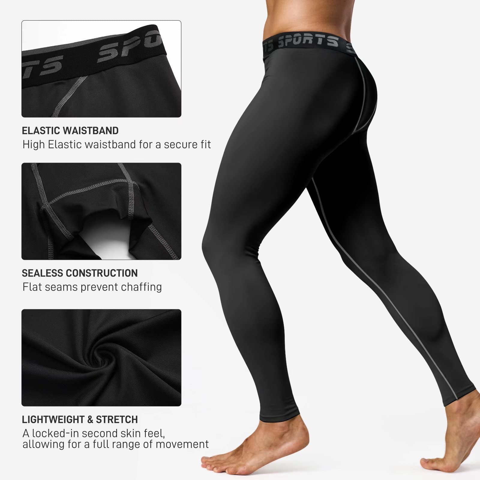 1 or 2 Pack Men's Compression Pants - Cool Dry Basketball Running Tights for Workout & Gym - Moisture Wicking Athletic Leggings for Sports, Training & Active Lifestyle