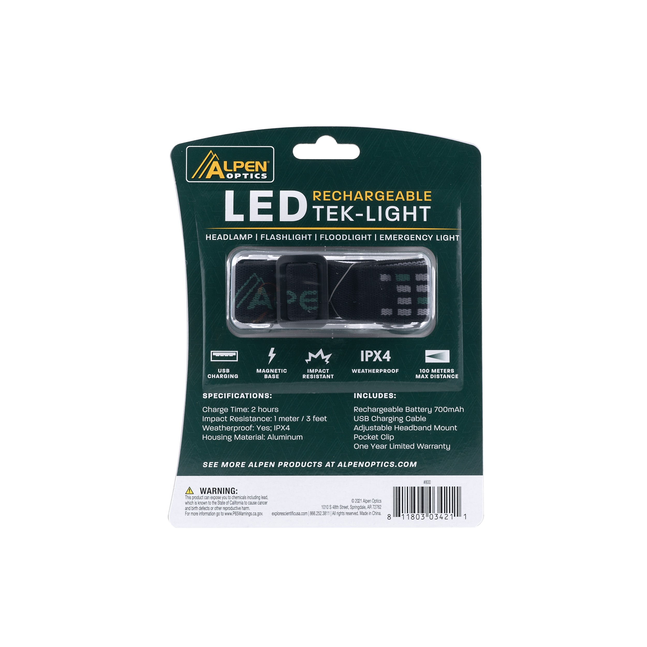 Alpen LED Rechargeable Headlamp - 500 Lumens, Waterproof, Hands-Free Headlight for Camping, Hiking, Running & Outdoor Adventures