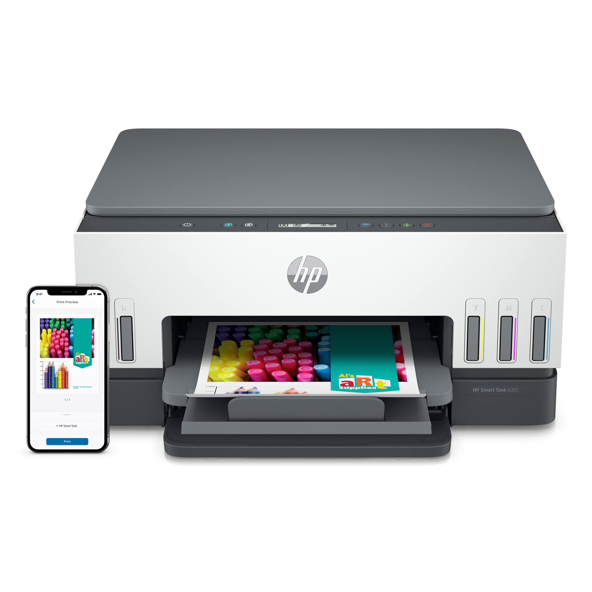 HP Smart-Tank 6001 Wireless All-in-One Ink Tank Printer - Cartridge-Free with 2 Years of Ink, Mobile Print/Scan/Copy (2H0B9A) - Perfect for Home Office & Small Business Printing Needs