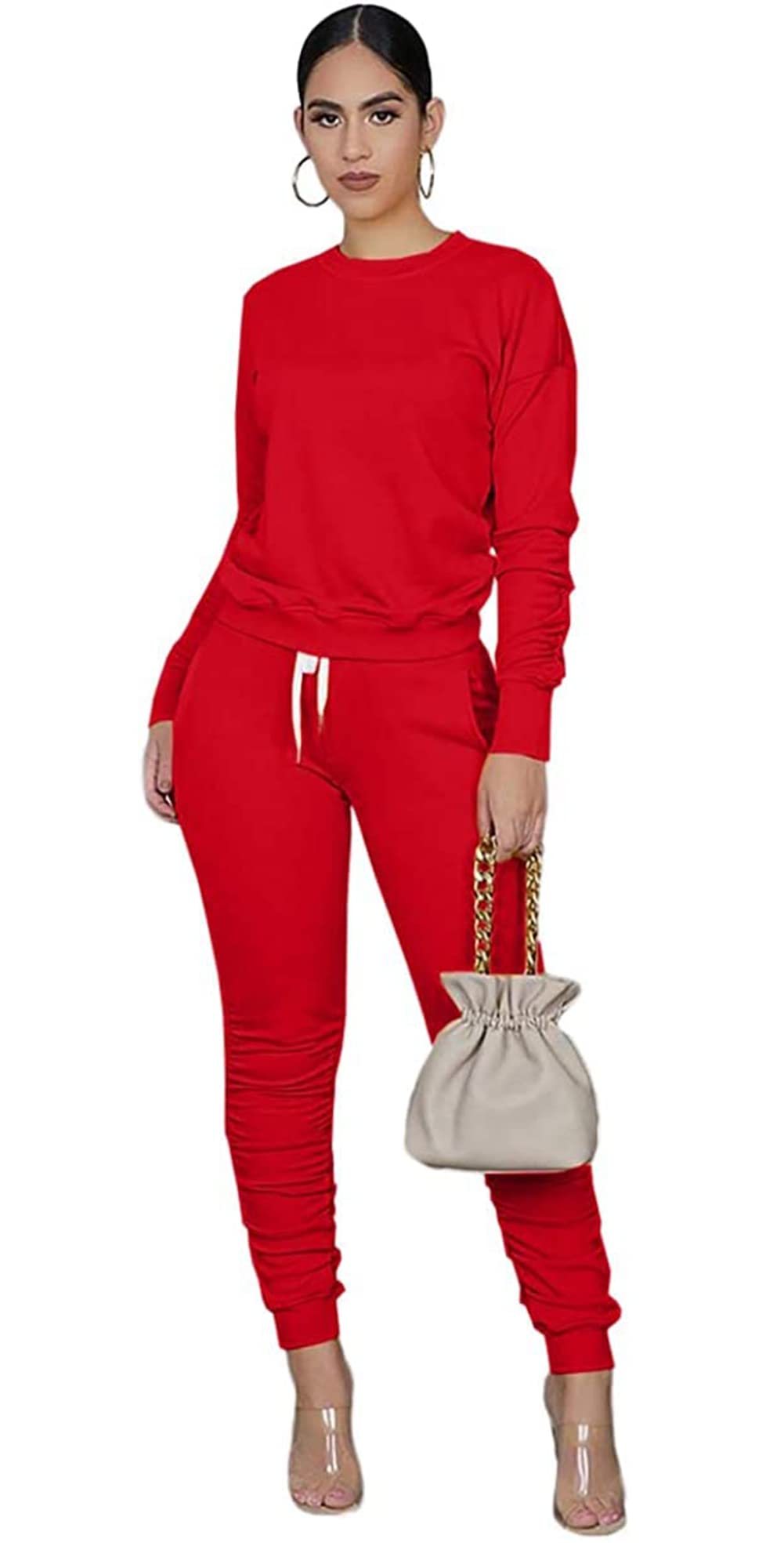 Women's 2-Piece Lounge Sets - Comfortable Joggers with Pockets & Loose Sweatshirt - Casual Workout Outfits for Yoga, Running & Home Relaxation