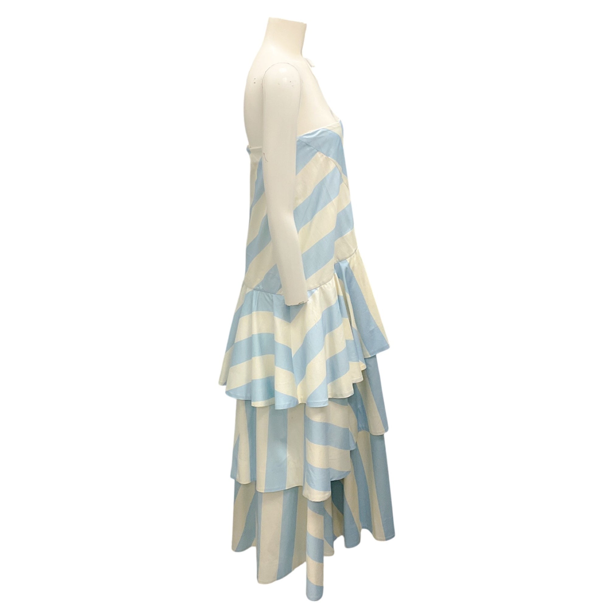 Elegant Mestiza Blue Stripe Victoria Gown - Traditional Filipino Formal Dress for Weddings, Debuts & Special Occasions