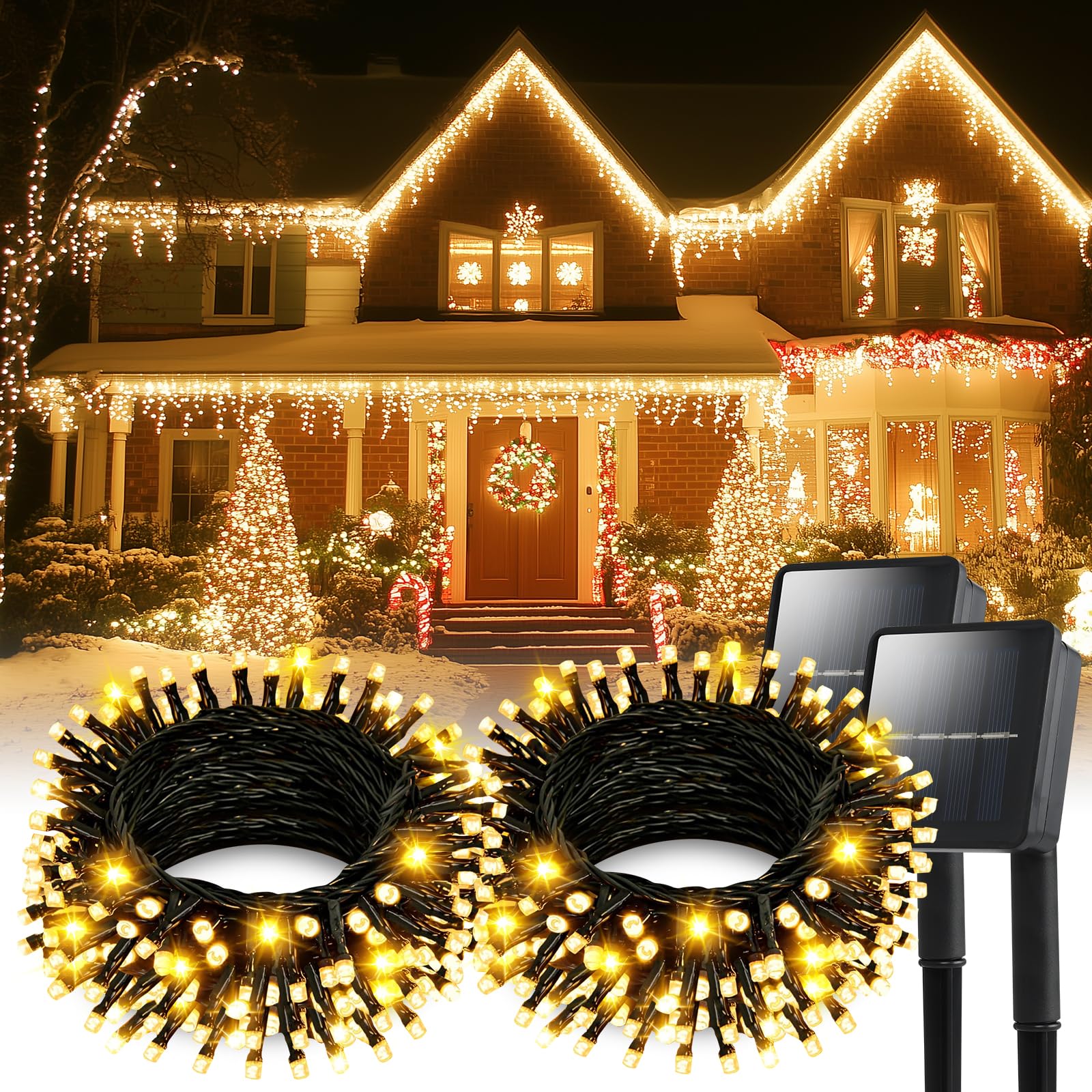 2 Pack 100 LED Solar String Lights Outdoor Waterproof - 100ft Solar Fairy Lights with 8 Lighting Modes for Garden, Courtyard, Trees - Warm White | Perfect for Patio Decor, Backyard Parties & Wedding Lighting