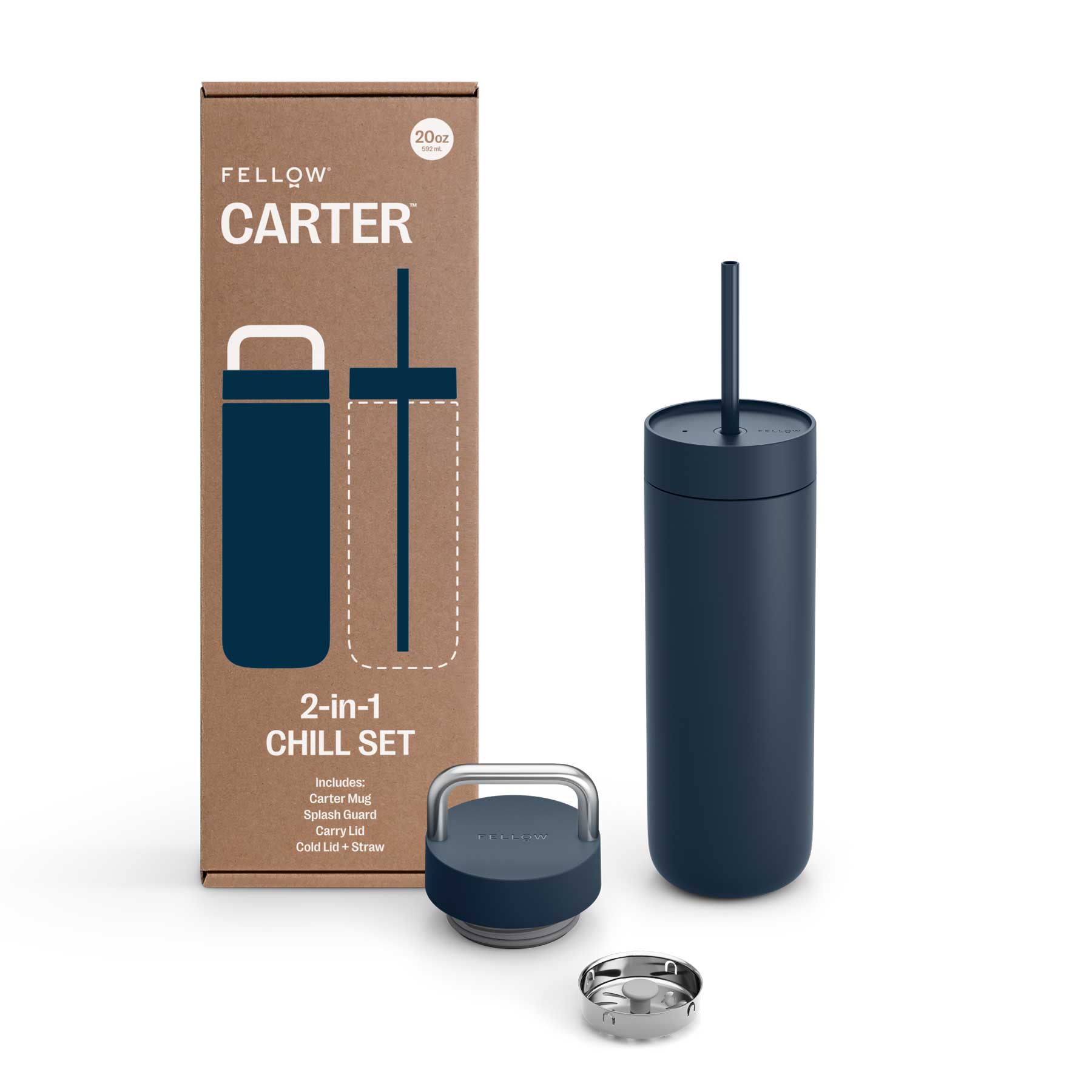 Fellow Carter Travel Mug with 2-in-1 Lid System - Stone Blue | Insulated Coffee Tumbler for Hot & Cold Drinks | Perfect for Commuting, Camping & Office Use