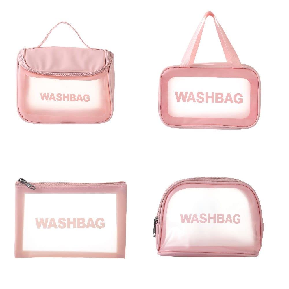 HomeSoGood 4Pcs Clear PVC Cosmetic Bags Set - Waterproof Travel Makeup Organizer for Beauty Tools, Pink Washable Cosmetic Cases (One Size) - Perfect for Travel, Salon, Gym & Daily Beauty Storage