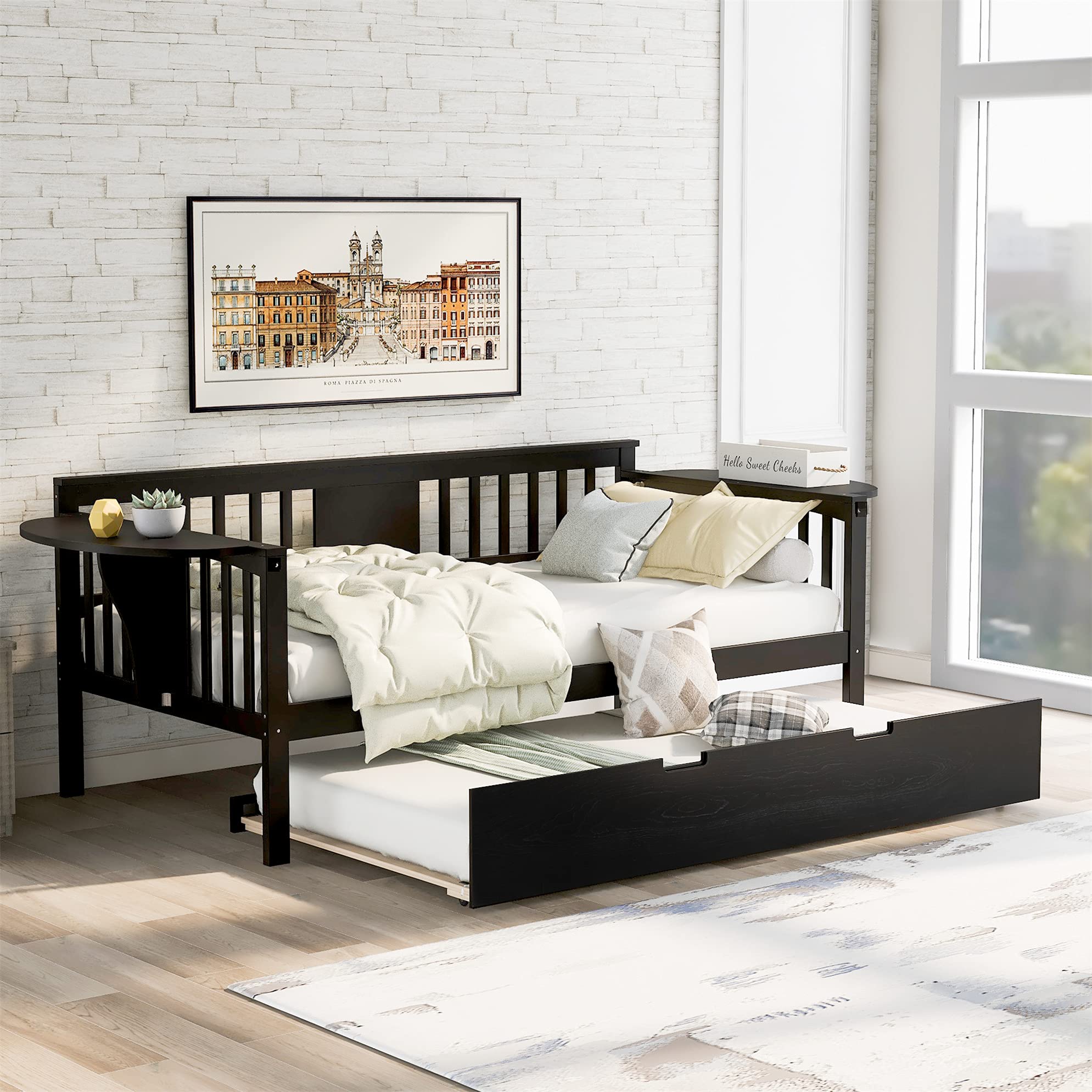 Harper & Bright Designs Twin Size Daybed with Trundle - Convertible Wooden Sofa Bed for Bedroom, Living Room & Guest Room - Sturdy Wood Platform Bed Frame for Kids, Teens & Sleepovers (Twin, Espresso) - Perfect for Small Spaces, Sleepovers & Multi-Functional Furniture Needs