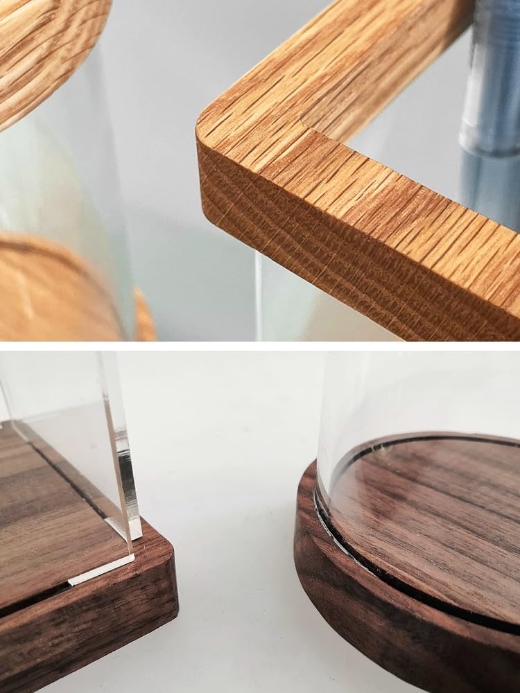 JUTSTJUKO Acrylic Wood Pencil Pen Holder Cup - Modern Desk Organizer for Office, School & Home - Makeup Brush Storage & Stationery Holder (Round Walnut) - Perfect for Workspace, Vanity & Study Desk Organization