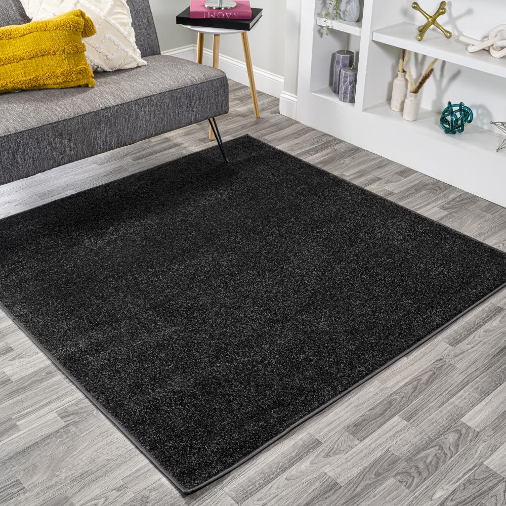 Black Haze Solid Low Pile Area Rug - Soft Modern Floor Covering for Living Room, Bedroom & Office