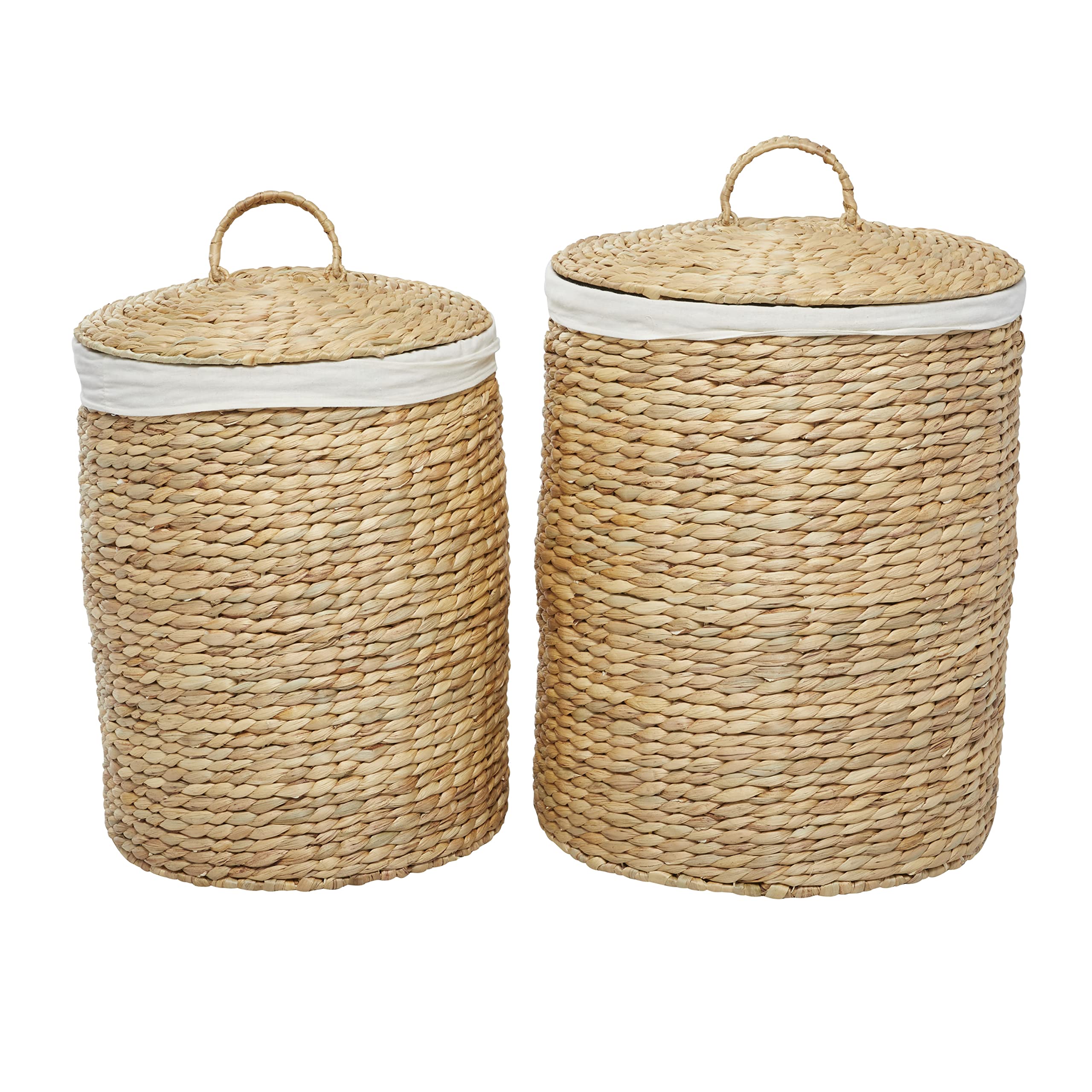 CosmoLiving by Cosmopolitan Handwoven Seagrass Storage Baskets with Linen Liner & Matching Lids - Set of 2 (25