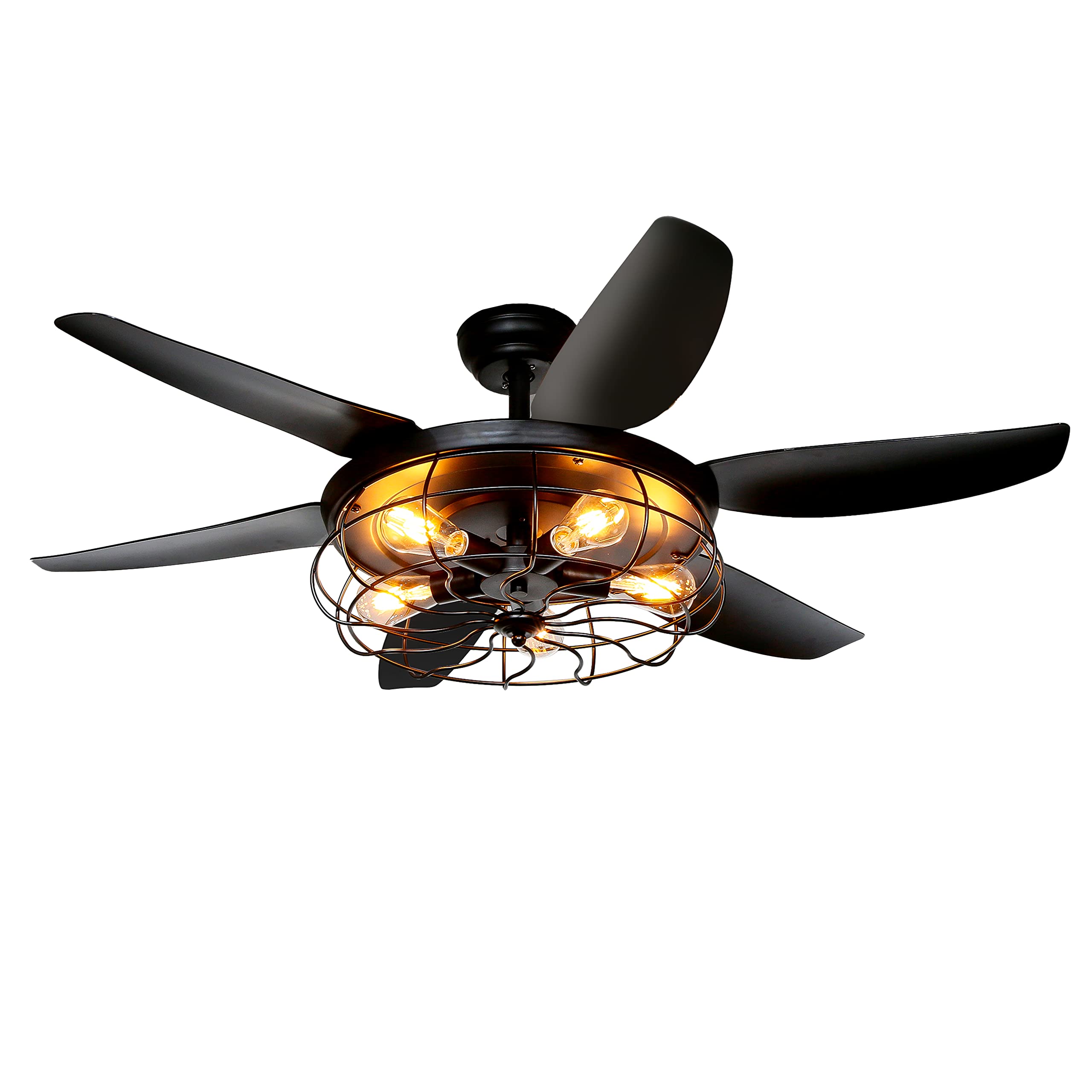 52 Inch Farmhouse Ceiling Fan with Lights & Remote - Industrial Style Indoor/Outdoor Ceiling Fan with Caged Light Fixture - Perfect for Patio, Living Room, Kitchen & Bedroom - Energy Efficient Cooling & Stylish Lighting Solution for Home & Office