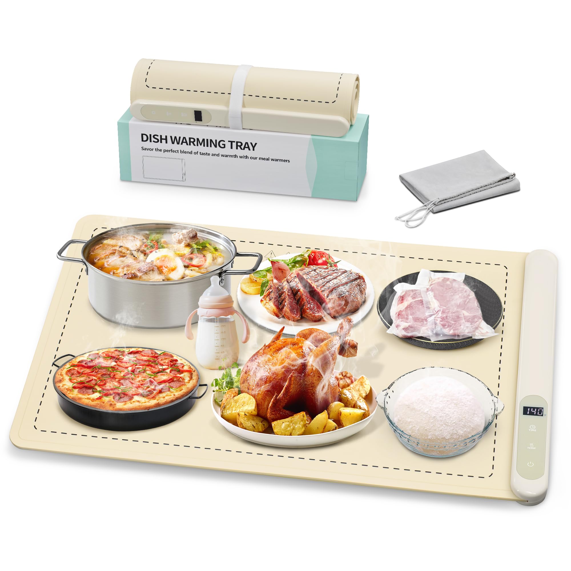 Electric Food Warming Mat with Graphene Heating - 6 Temperature Settings & Timer Function for Buffets, Parties & Home Use | Keep Meals Warm for Late Arrivals, Daily Dining & Entertaining
