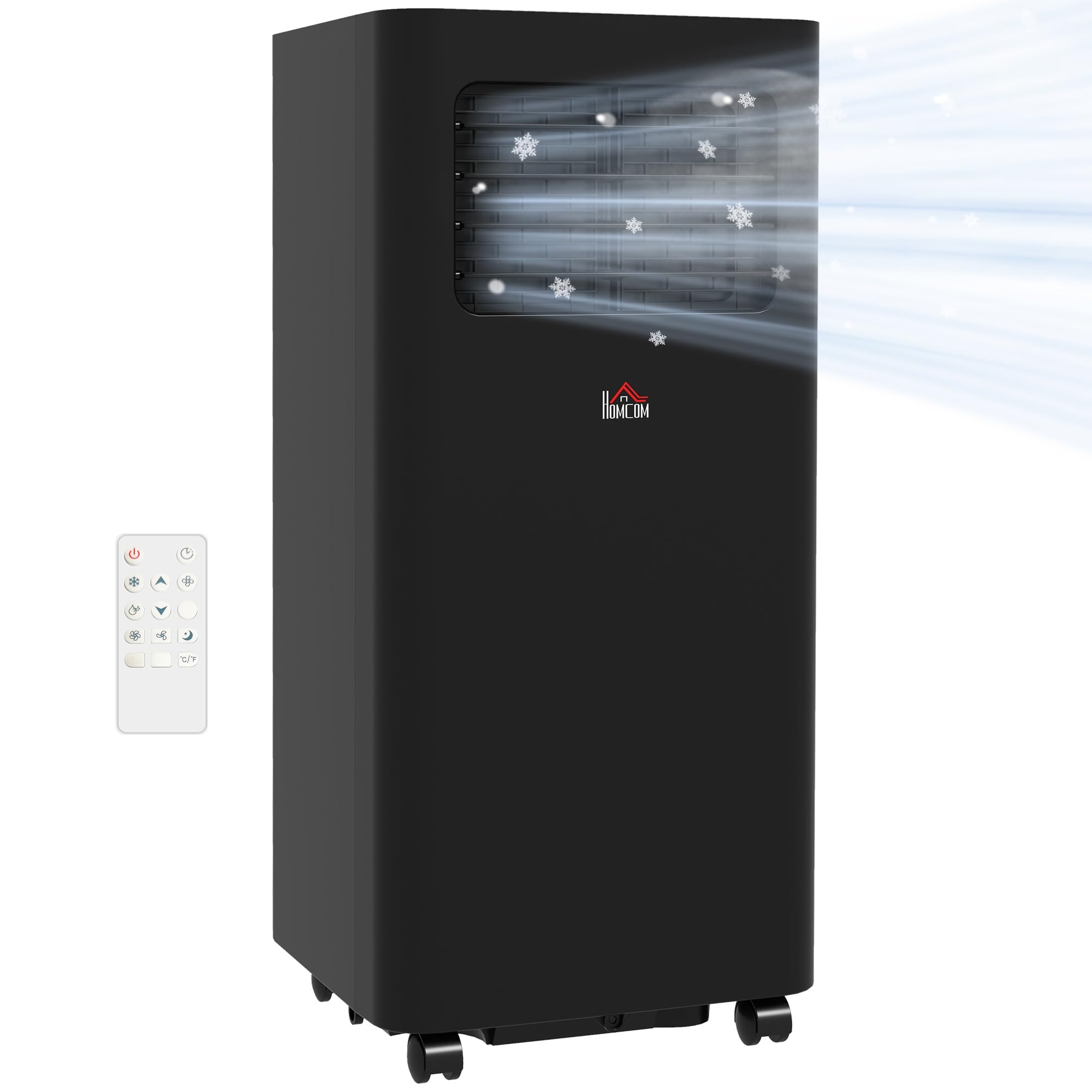 HOMCOM 8000 BTU Portable Air Conditioner for Rooms Up to 345 Sq. Ft - 3-in-1 AC Unit with Dehumidifier & Cooling Fan - Sleep Mode, Remote Control, 24H Timer - Window Installation Kit Included - Perfect for Bedrooms, Offices, and Small Spaces (Black)