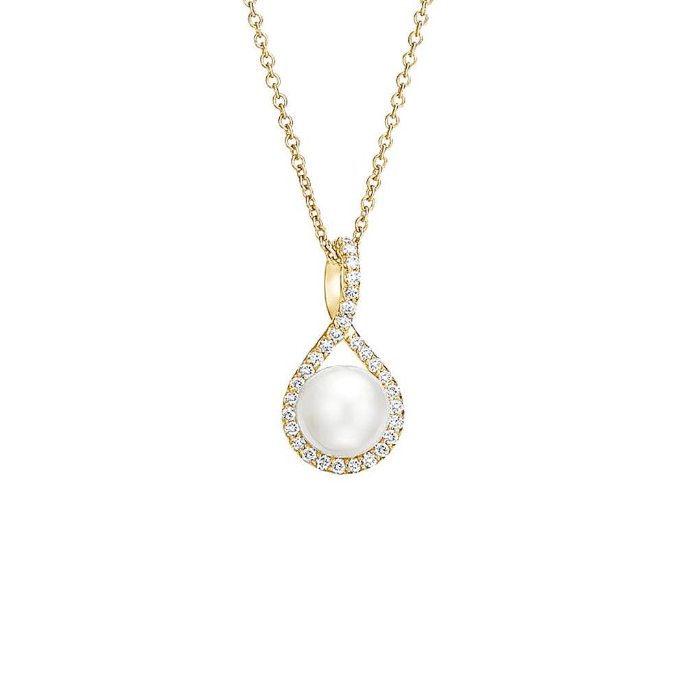 8mm Pavé Twist Freshwater Cultured Pearl Pendant Necklace - Elegant Jewelry Gift for Women, Perfect for Weddings, Anniversaries & Special Occasions