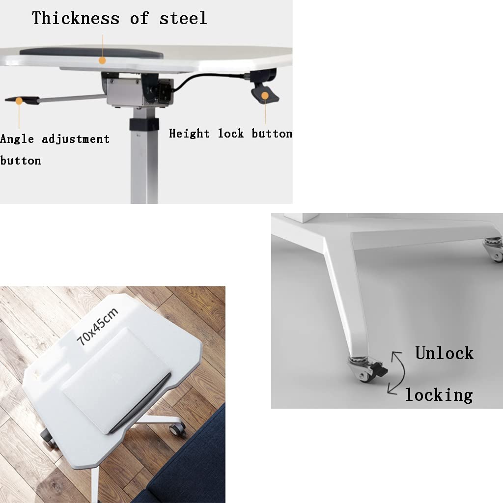 Adjustable Height Mobile Standing Laptop Desk with Wheels - Tiltable Tabletop Rolling Computer Cart for Office & Home Workspace (White, 70x45x73-108cm) - Perfect for Remote Work, Study & Ergonomic Standing Desks