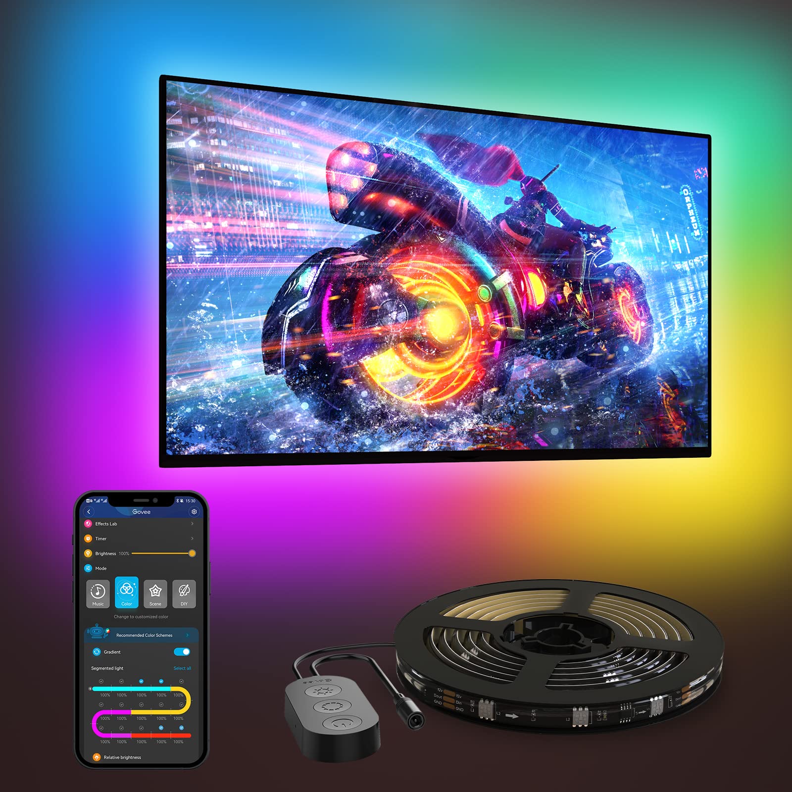 Govee TV LED Backlight Strip Lights - 3.8M RGBIC Smart LED Lights for 55-65 Inch TVs, Bluetooth & Wi-Fi Control, Works with Alexa & Google Assistant, Music Sync, 99+ Scene Modes - Perfect for Home Theater, Gaming & Ambient Lighting