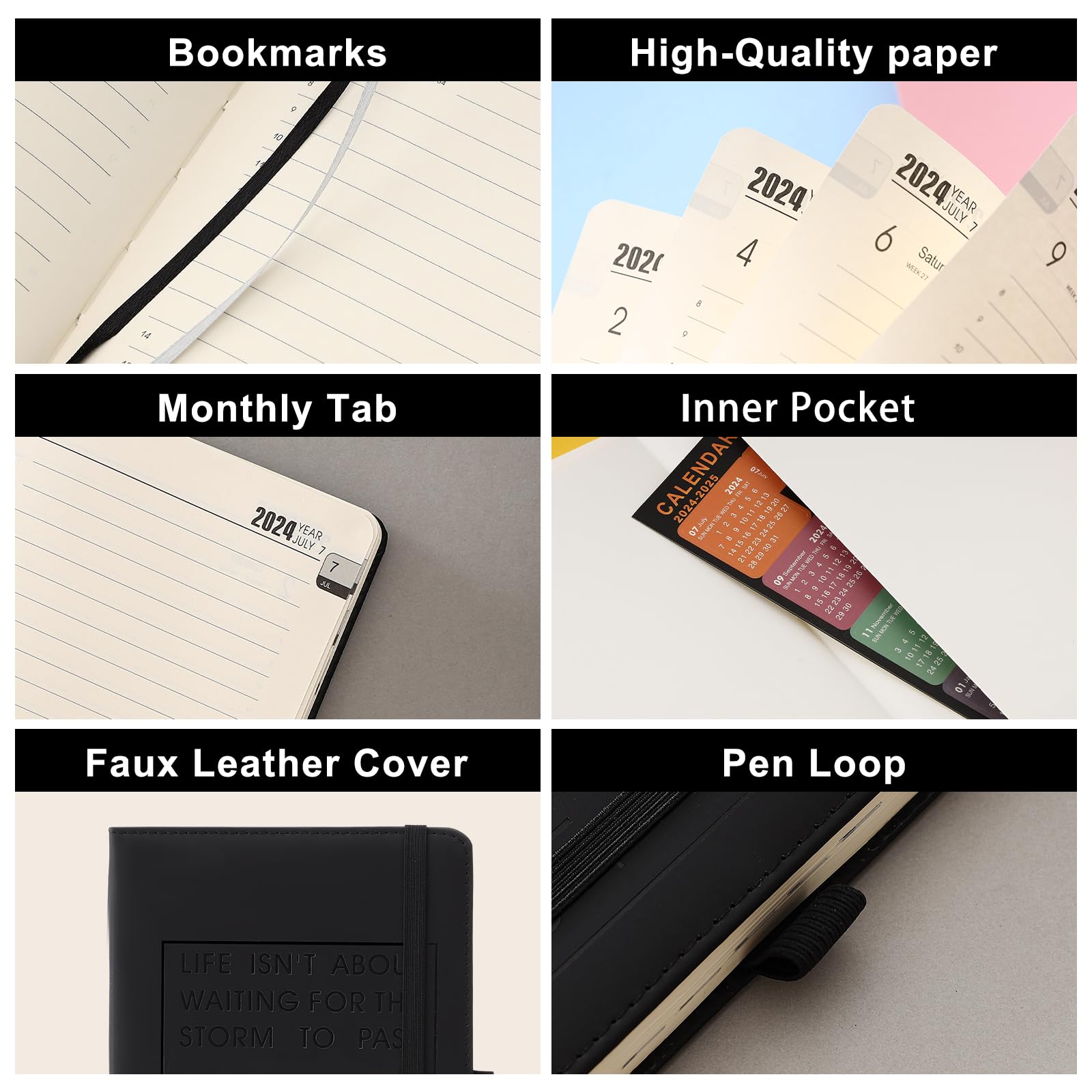 2024-2025 Academic Planner - 25 Pages Per Day, Week-to-View (July 2024-June 2025) with Pen Holder & Monthly Tabs - Perfect for Students & Professionals (Black)
