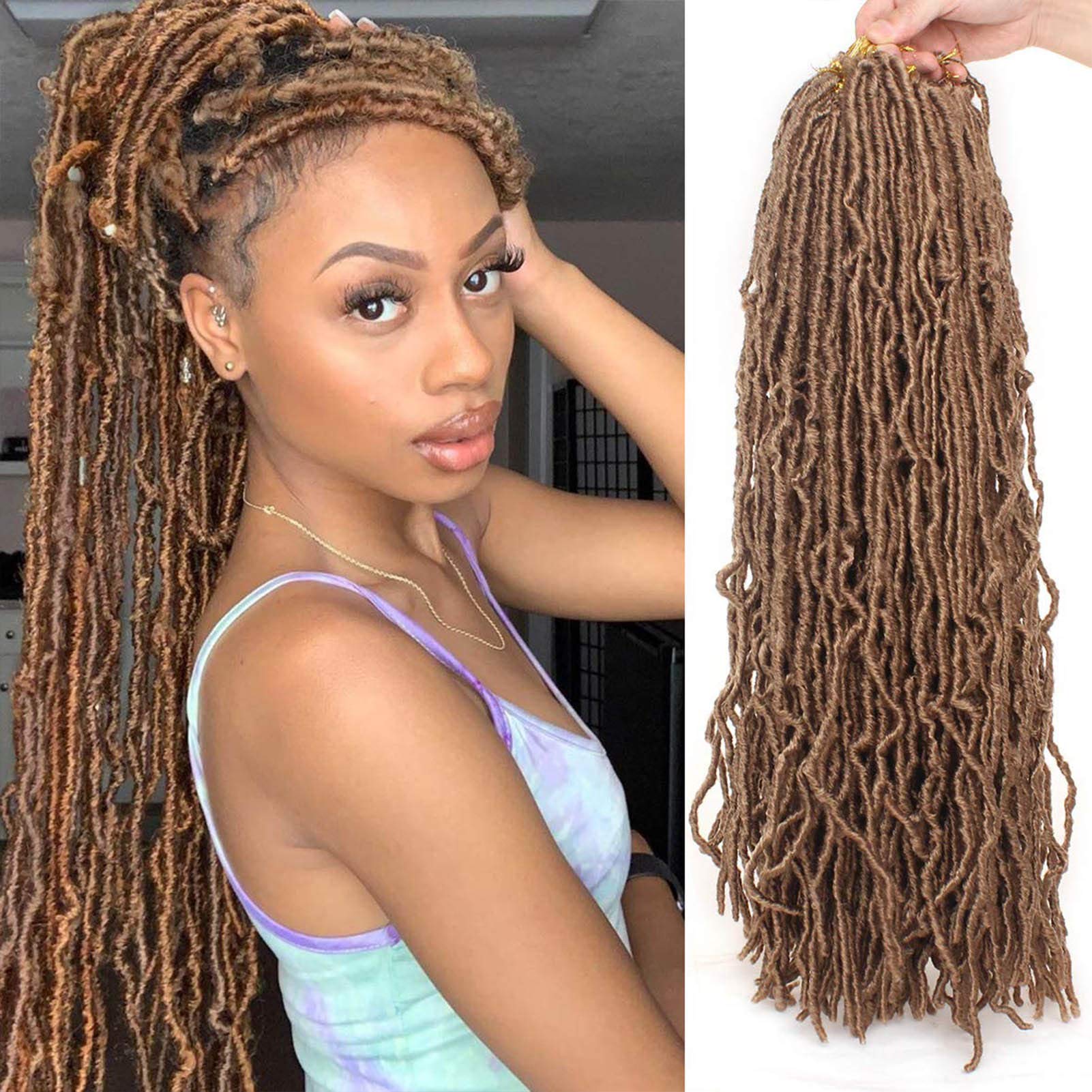 18 Inch Soft Locs Crochet Hair - 6 Packs Pre-Looped Faux Locs Synthetic Hair Extensions in Gold Brown (Color #27) for Women | Perfect for Protective Styles, Boho Looks & Everyday Wear