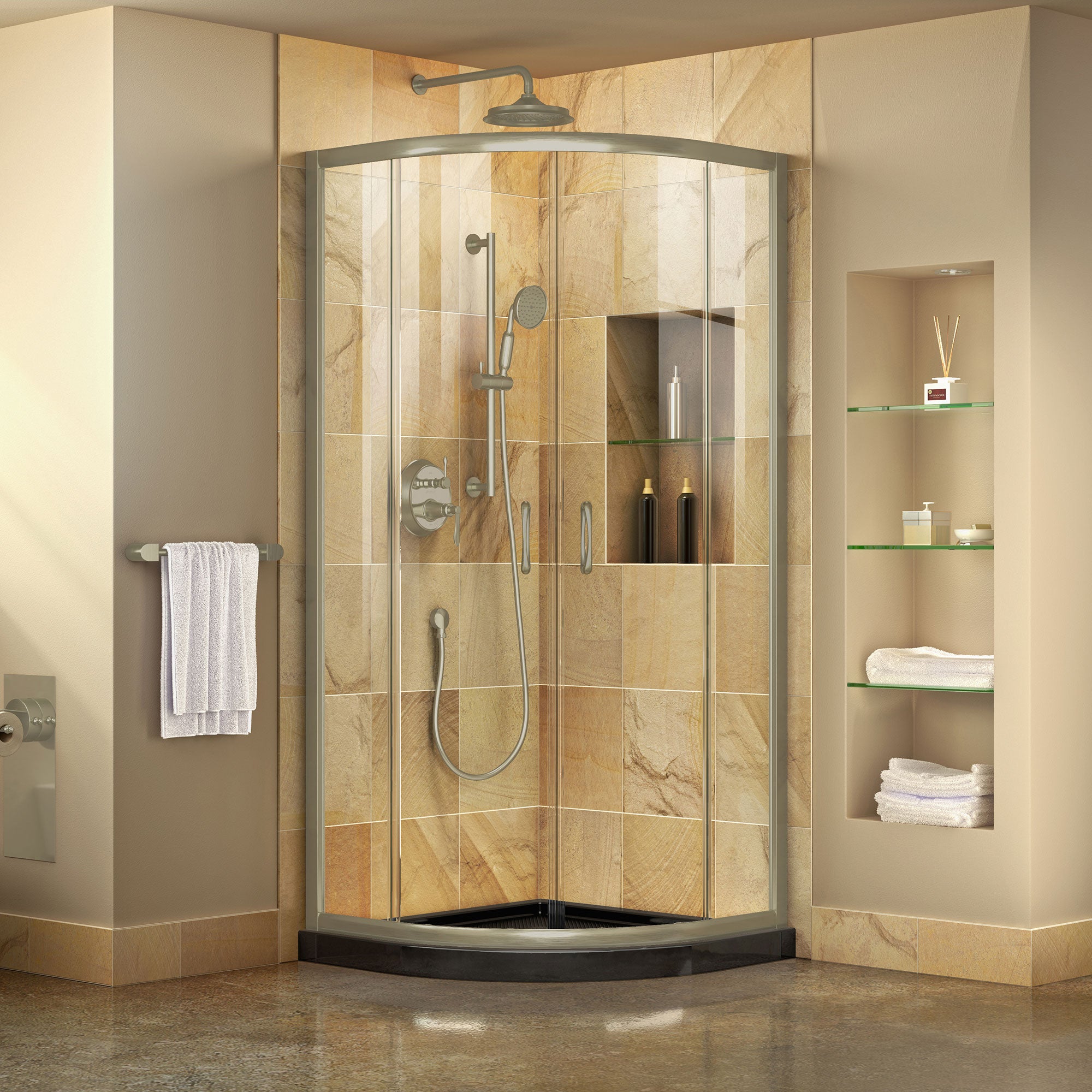 DreamLine Prime 38x38x74.75 Inch Corner Sliding Shower Enclosure with SlimLine Shower Base Kit - Clear Glass - Perfect for Small Bathrooms and Space-Saving Bathroom Remodels