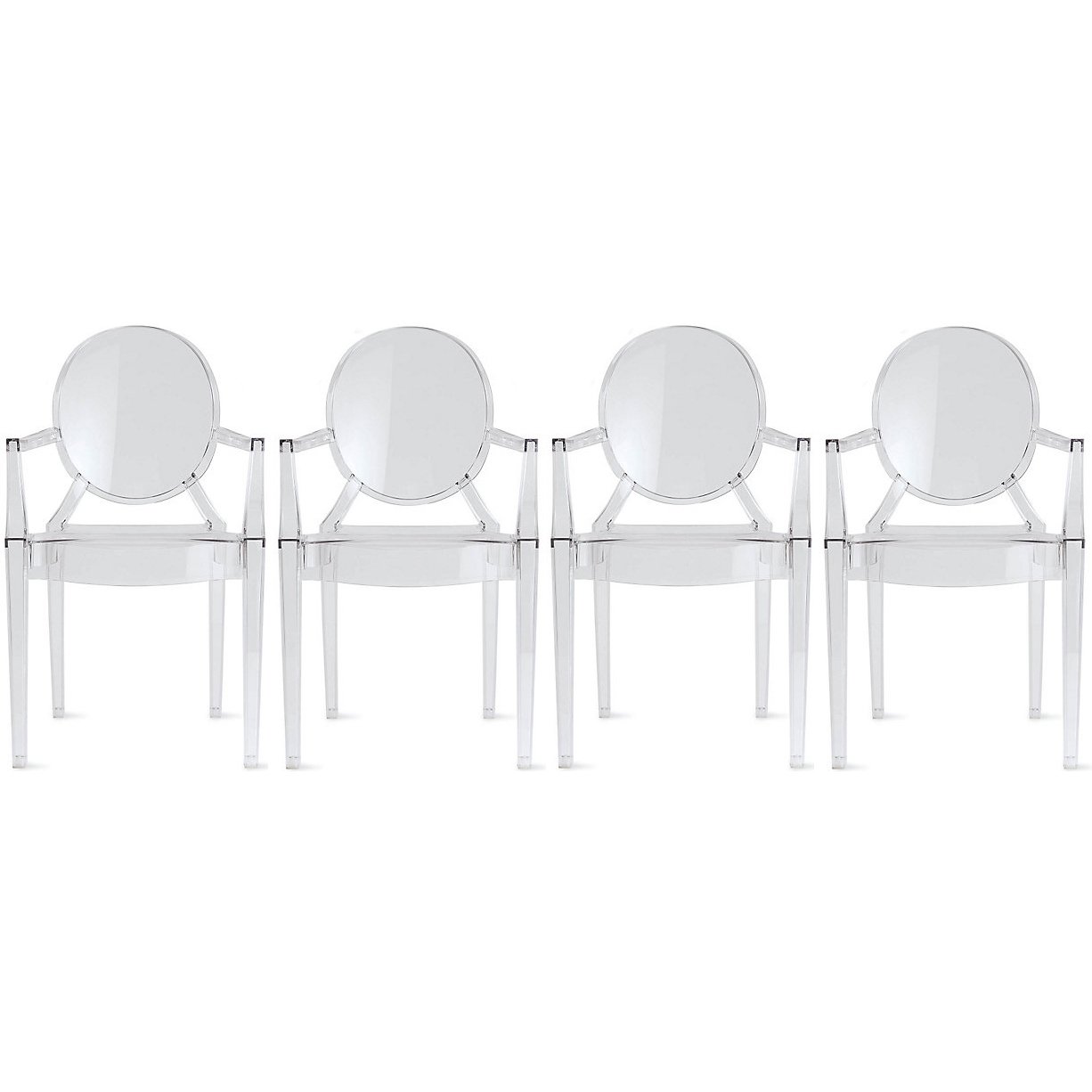 2xhome - Set of 4 Modern Louis Ghost Armchairs, Clear Polycarbonate Transparent Dining Chairs for Kitchen, Restaurant, or Office - Stylish Designer Furniture for Home Decor