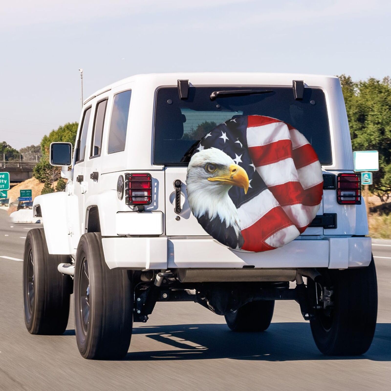 American Flag Eagle Spare Tire Cover - Dustproof Wheel Cover for Trailer, RV, SUV & More - Fits 14, 15, 16, 17 Inch Tires - Perfect for Road Trips & Outdoor Adventures