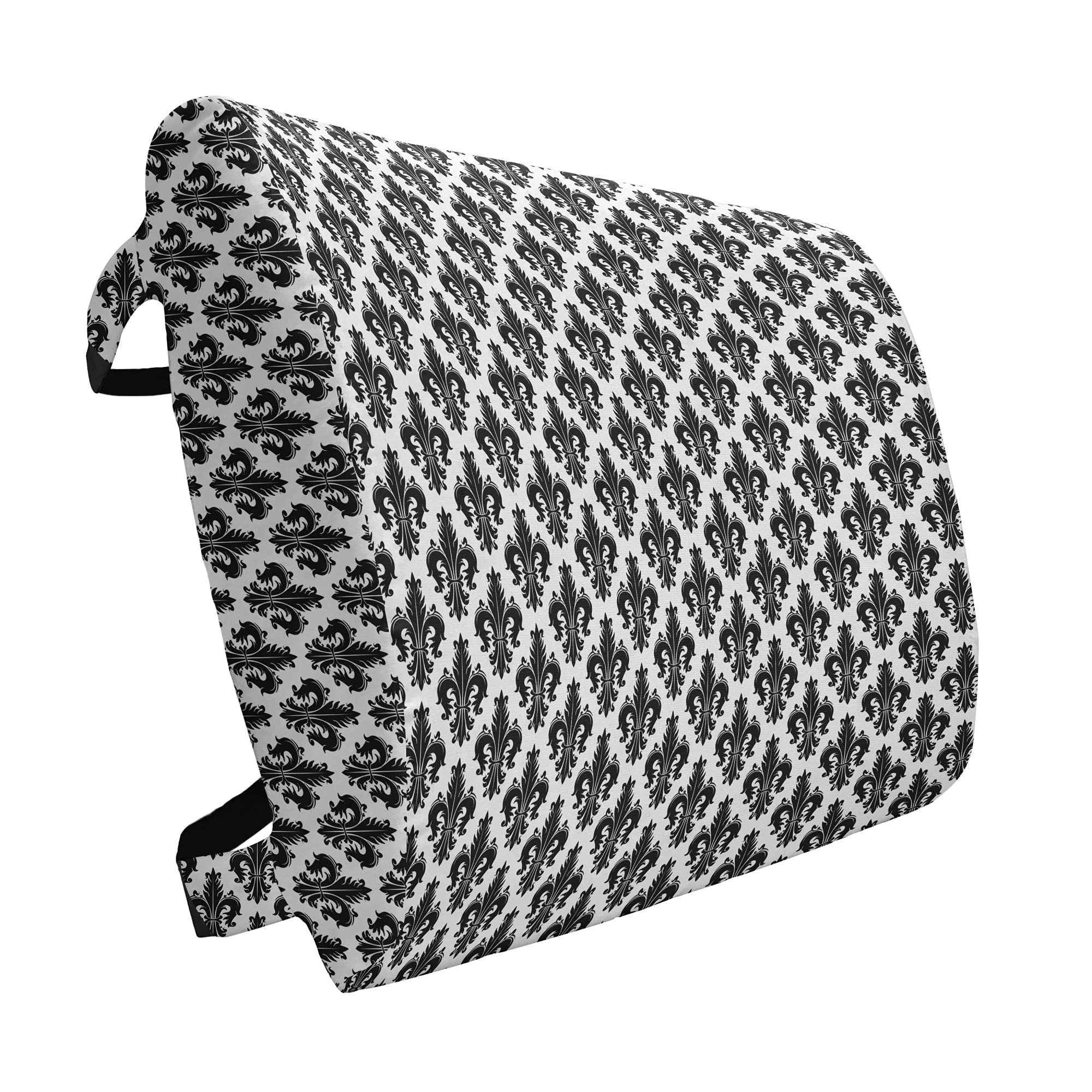 Ambesonne Fleur De Lis Lumbar Support Pillow - Monochrome Royal Lily Victorian Design, High Density Foam for Office & Car - 14x13 Inch Black & White - Perfect for Back Pain Relief at Work or Long Drives