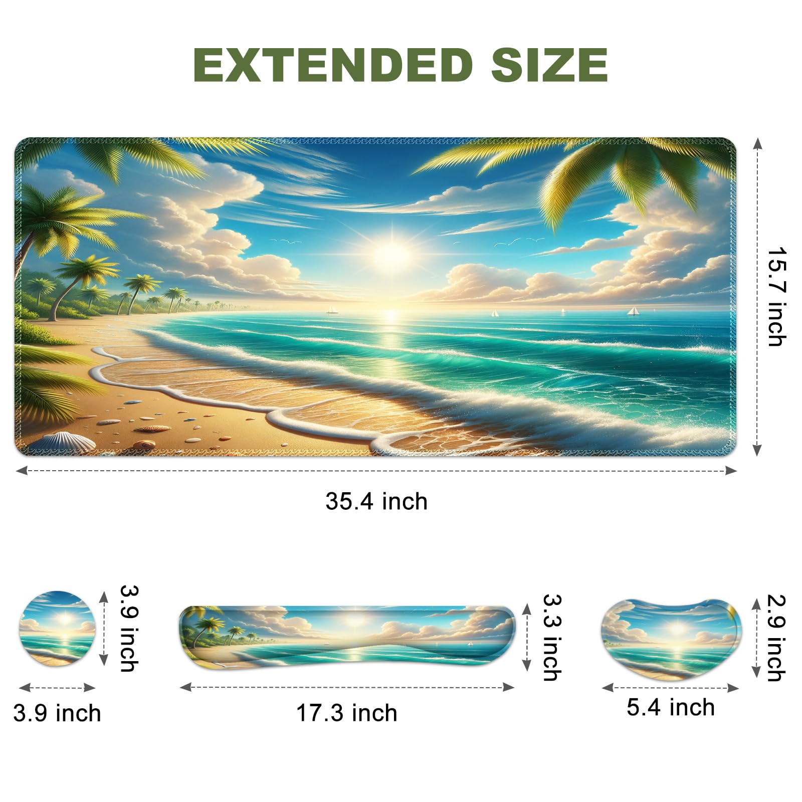 Large Extended Mouse Pad with Ergonomic Keyboard Wrist Rest - Non-Slip Desk Mat & Protector for Home Office - Perfect for Gaming, Work & Sunny Beach Decor