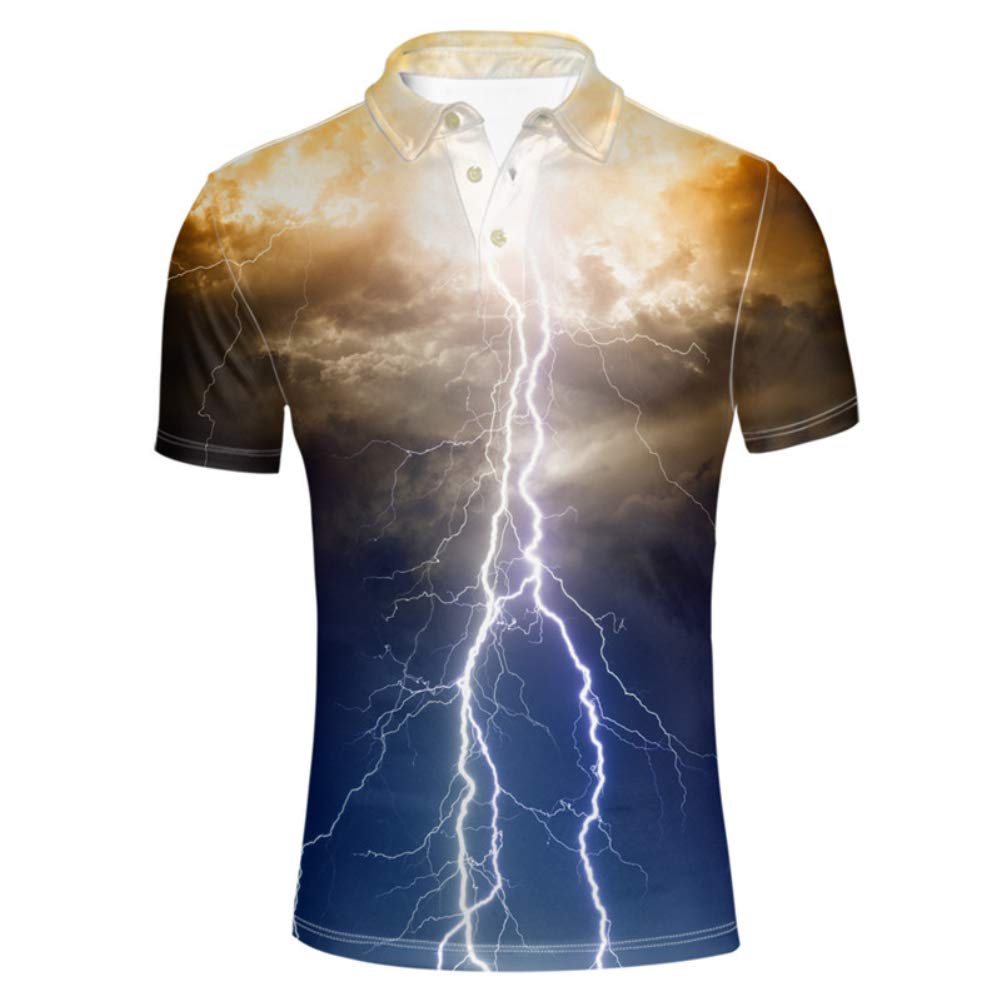 Lightning Print Men's Short Sleeve Polo Shirt - Regular Fit Casual Cotton Tee for Golf, Work & Summer Outfits | HUGS IDEA Novelty Apparel