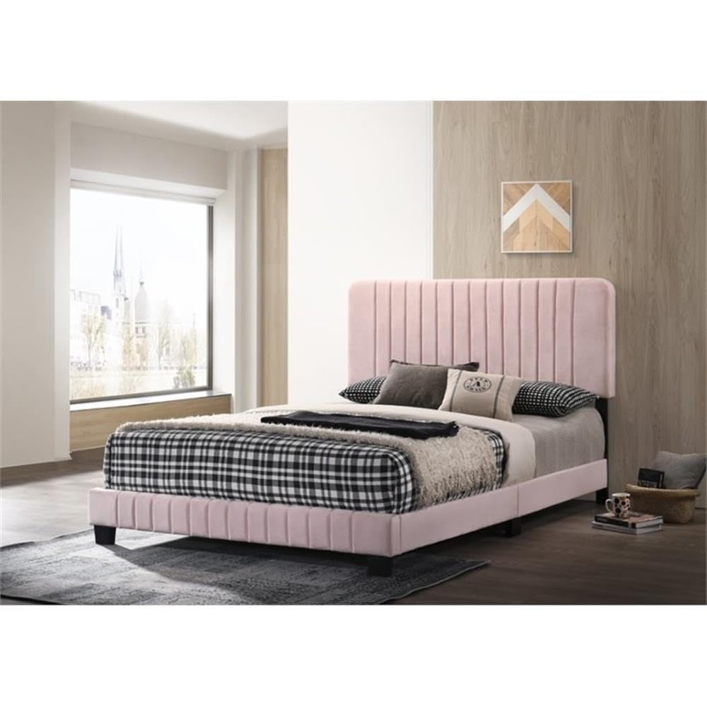 Glory Furniture Lodi Velvet Upholstered Full Size Bed in Pink - Luxurious Bedroom Furniture for Modern Home Decor