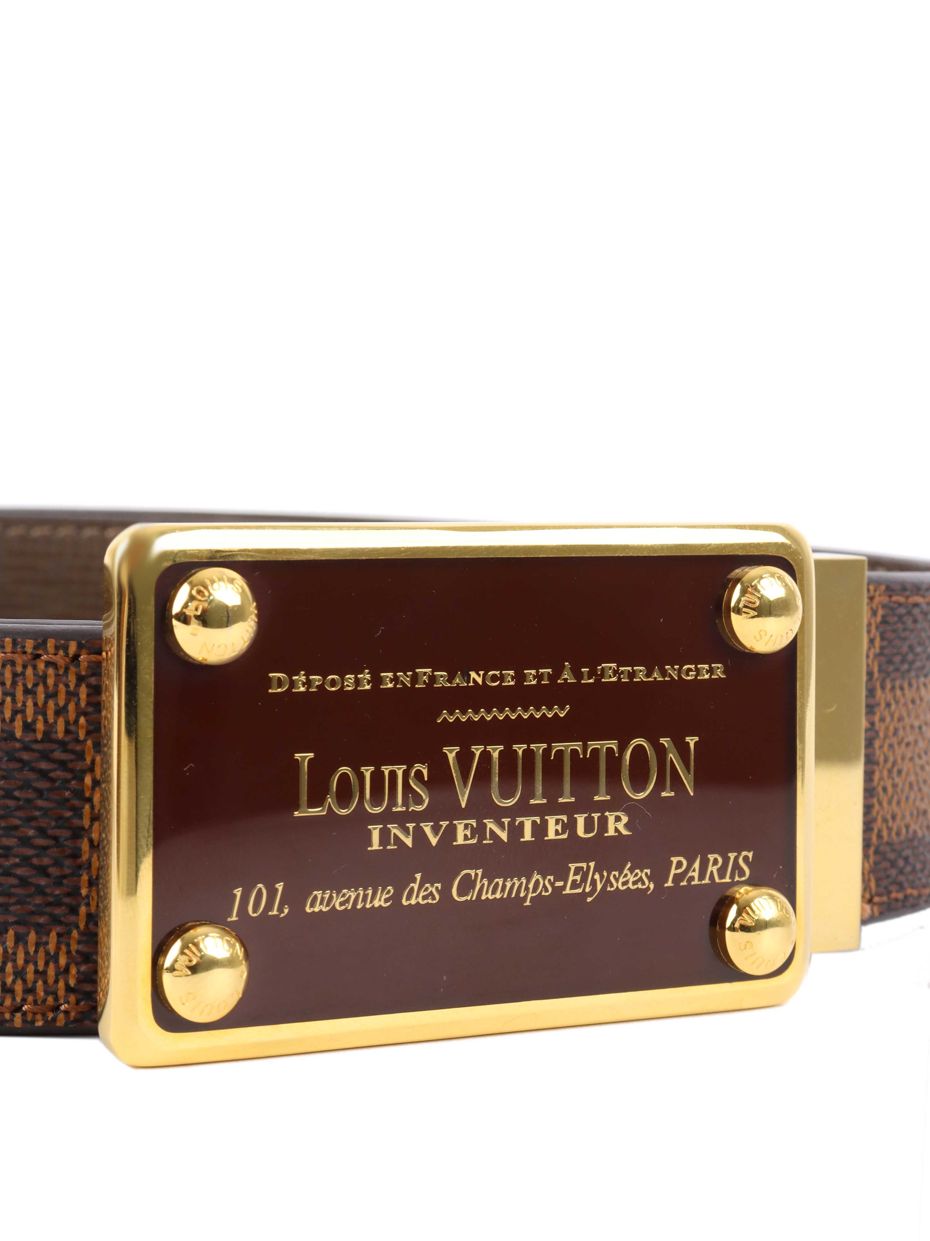Louis Vuitton Damier Ebene Inventeur Belt for Men | Genuine Leather Dress Belt | Formal & Casual Wear | Perfect for Business, Office & Special Occasions