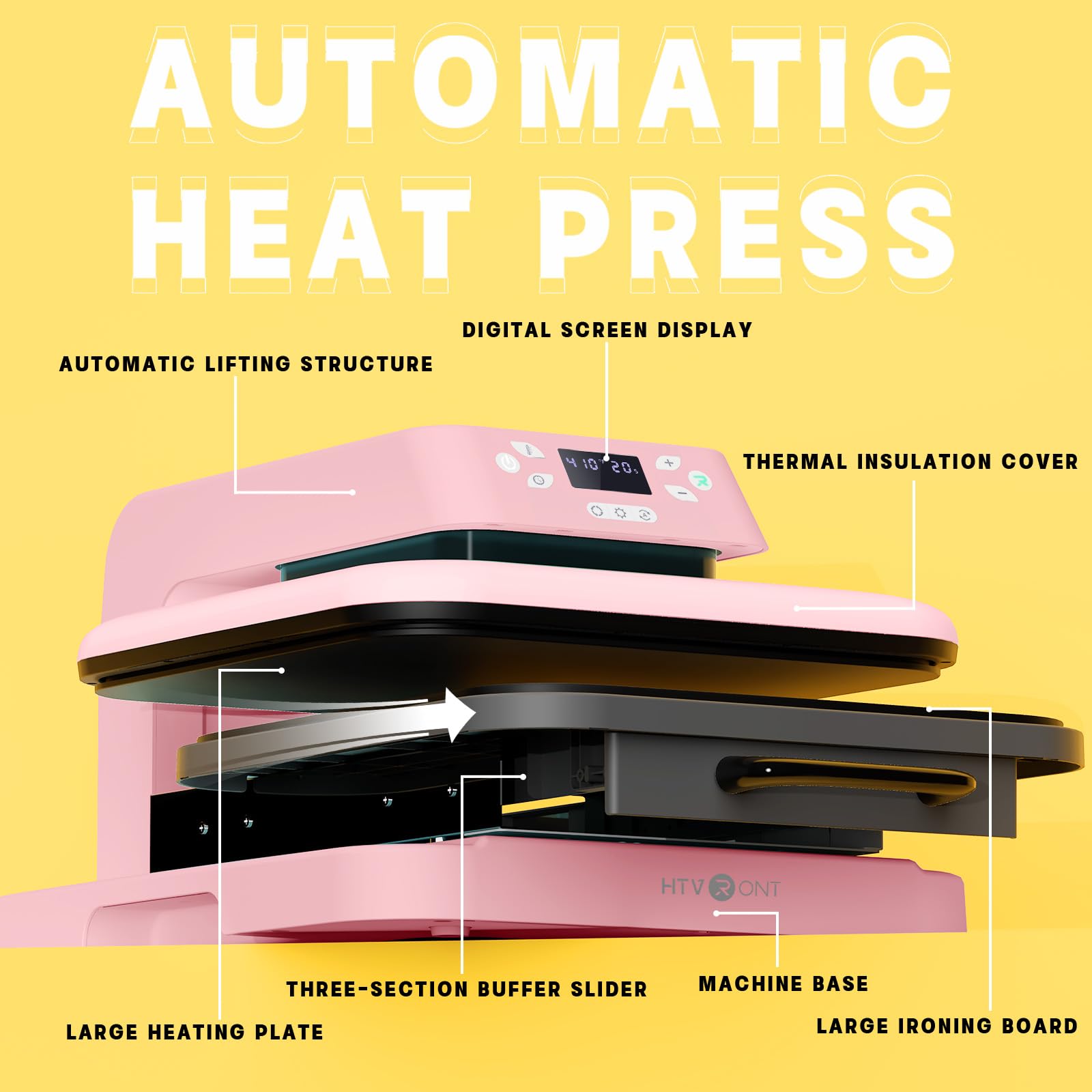 HTVRONT 15x15 Auto Heat Press Machine for T-Shirts - Intelligent Auto Release, Fast Heating & Auto-Off - Smart Heat Press for HTV, Sublimation & Heat Transfer Projects - Perfect for DIY Crafts, Custom Apparel & Small Business Printing