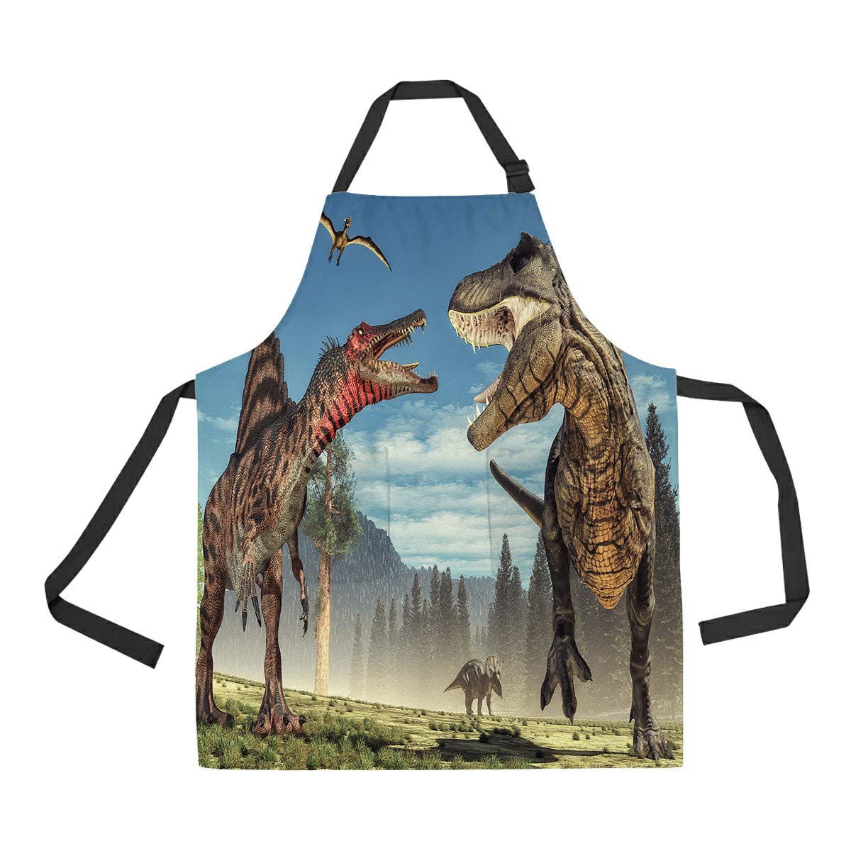 Dinosaur Adjustable Bib Kitchen Apron with Pockets for Women & Men - Waterproof Cooking Apron for BBQ, Baking & Grilling - Fun Dinosaur Print Adult Apron