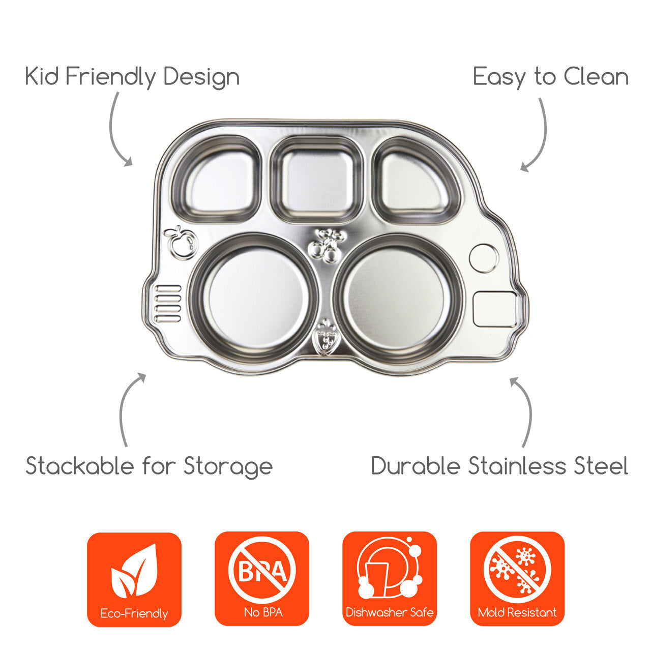 Innobaby Din Din SMART BPA-Free Stainless Steel Divided Plate for Babies & Toddlers - Perfect for Mealtime, Daycare, and Travel Use