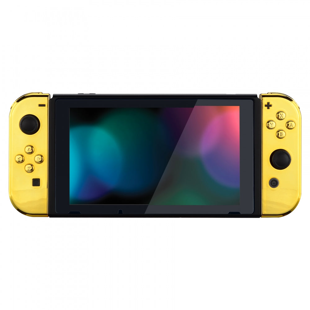 eXtremeRate Chrome Gold Nintendo Switch Joycon Controller Shell - Full Set DIY Replacement Back Plate with Buttons for Handheld Gaming | Perfect for Custom Mods & Console Upgrades