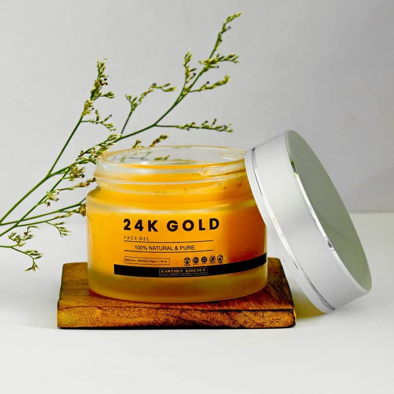24K Gold Brightening Face Gel - Hydrating & Skin Texture Improvement - Earthen Essence Skincare for Glowing Skin | Perfect for Daily Moisturizing & Nighttime Skincare Routine