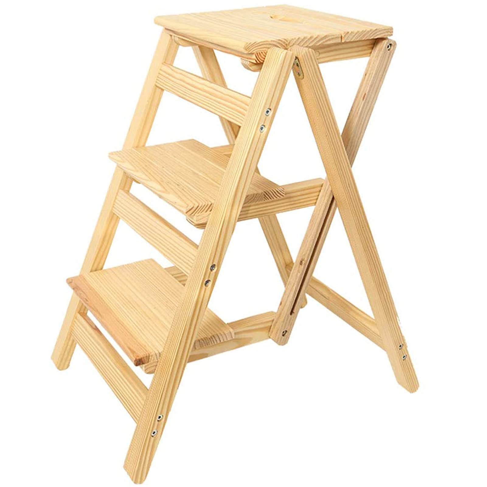 KAZUP 3-Step Wooden Folding Step Stool - Lightweight, Sturdy Indoor Ladder Chair for Home, Library, and Garden Use - Perfect for Reaching High Shelves and Storage Spaces