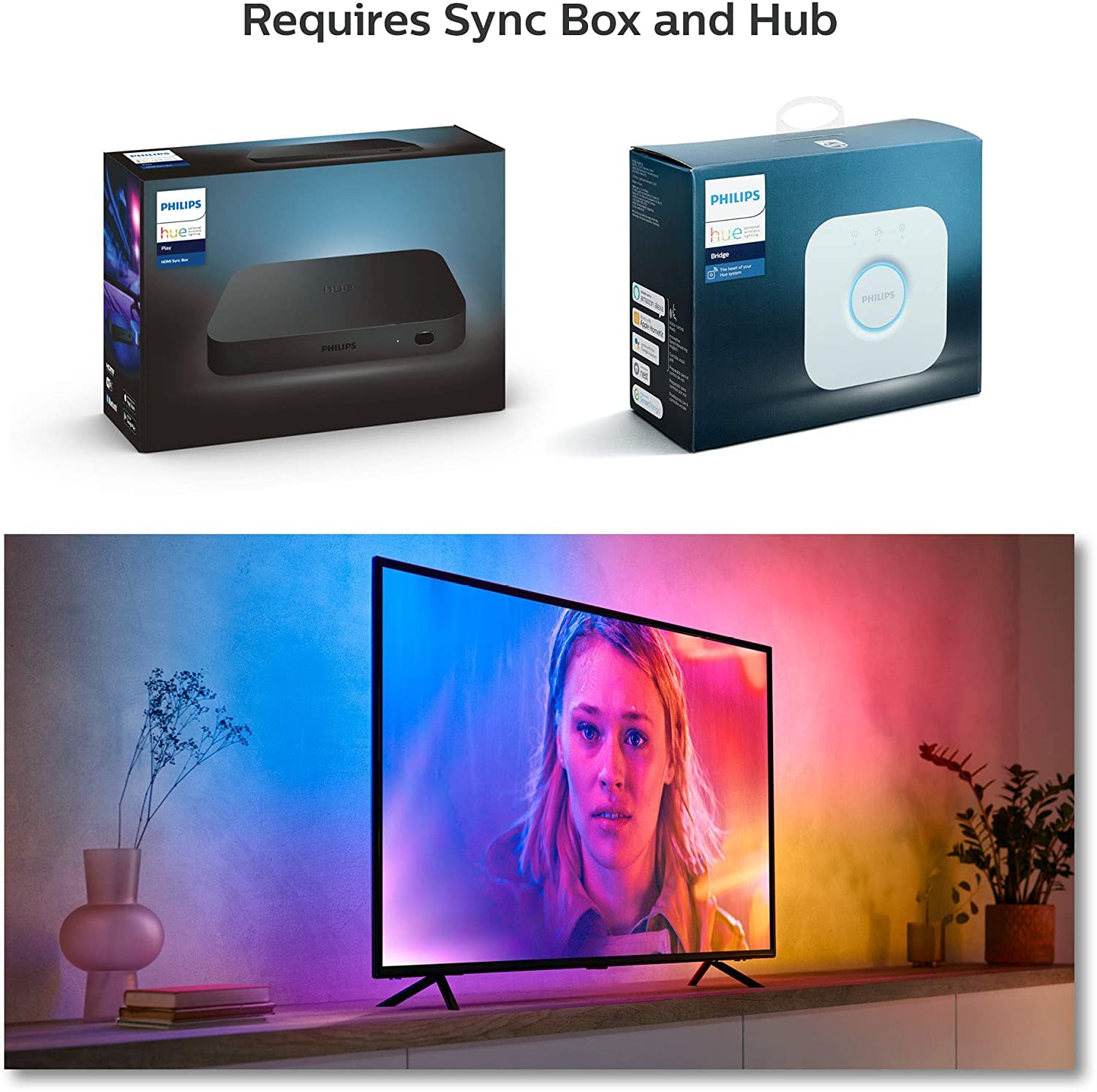 Philips Hue Gradient LED LightStrip 55-inch - Smart TV Backlight Sync with Music & Games | Requires Hue Hub & Sync Box (Certified Renewed) - Perfect for Home Theater, Gaming Setup & Party Lighting