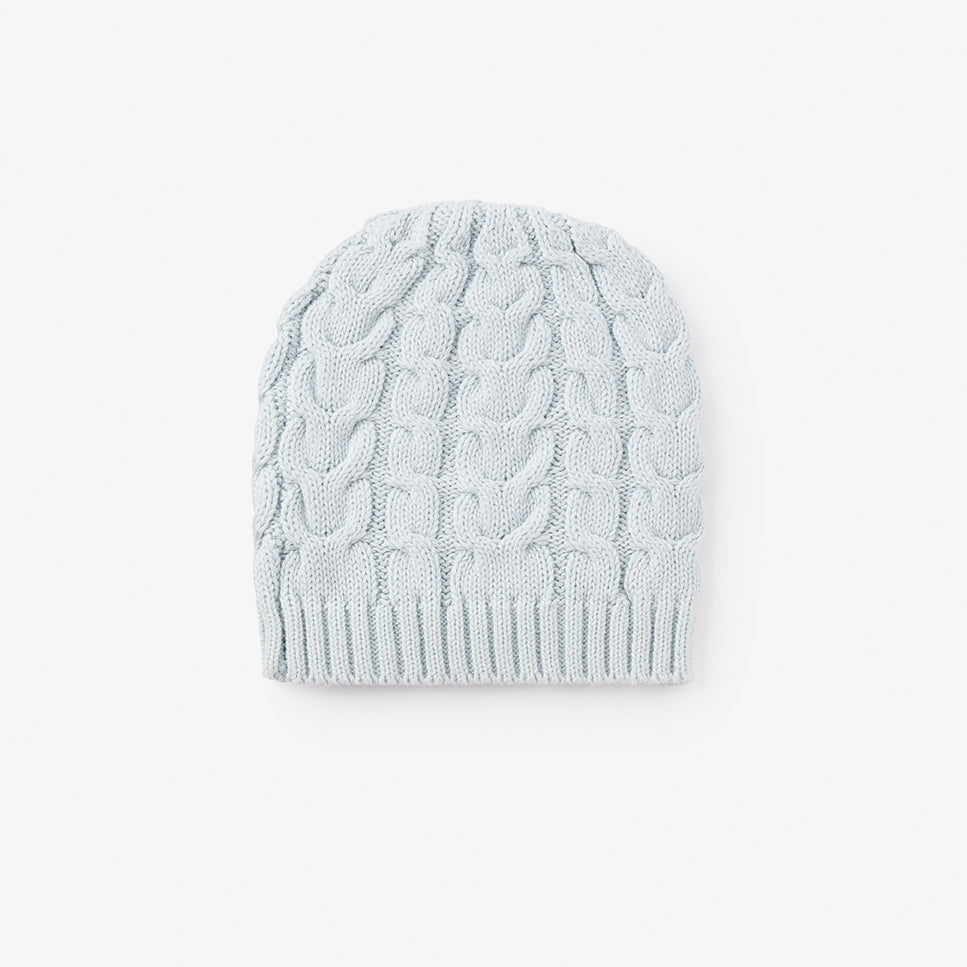 Adorable Pale Blue Horseshoe Cable Knit Baby Hat - Soft & Warm Newborn Beanie for Boys & Girls - Perfect for Photography, Winter Outfits & Special Occasions