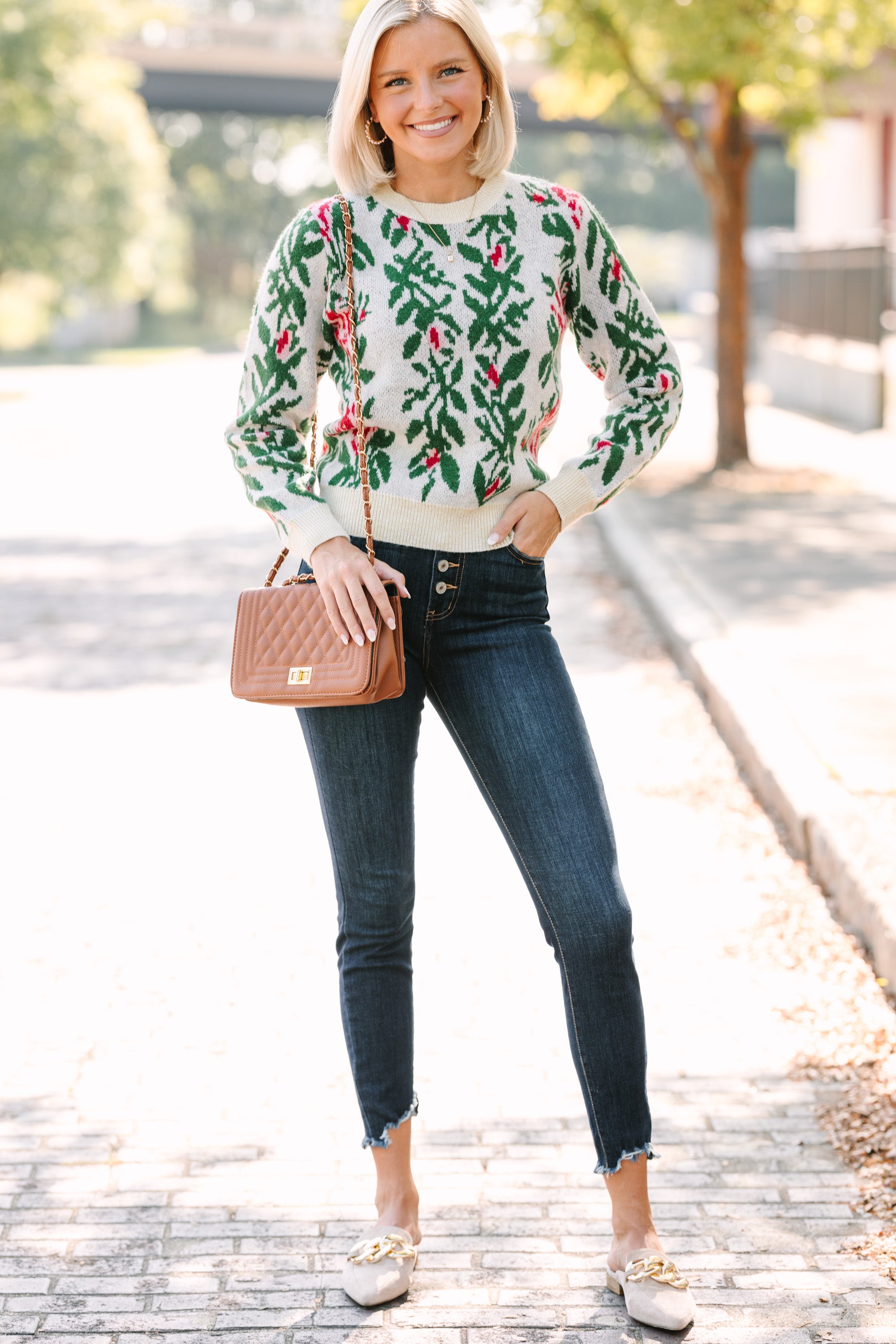 Cream White Floral Knit Sweater for Women | Elegant Lace Design | Perfect for Fall Outfits & Date Nights