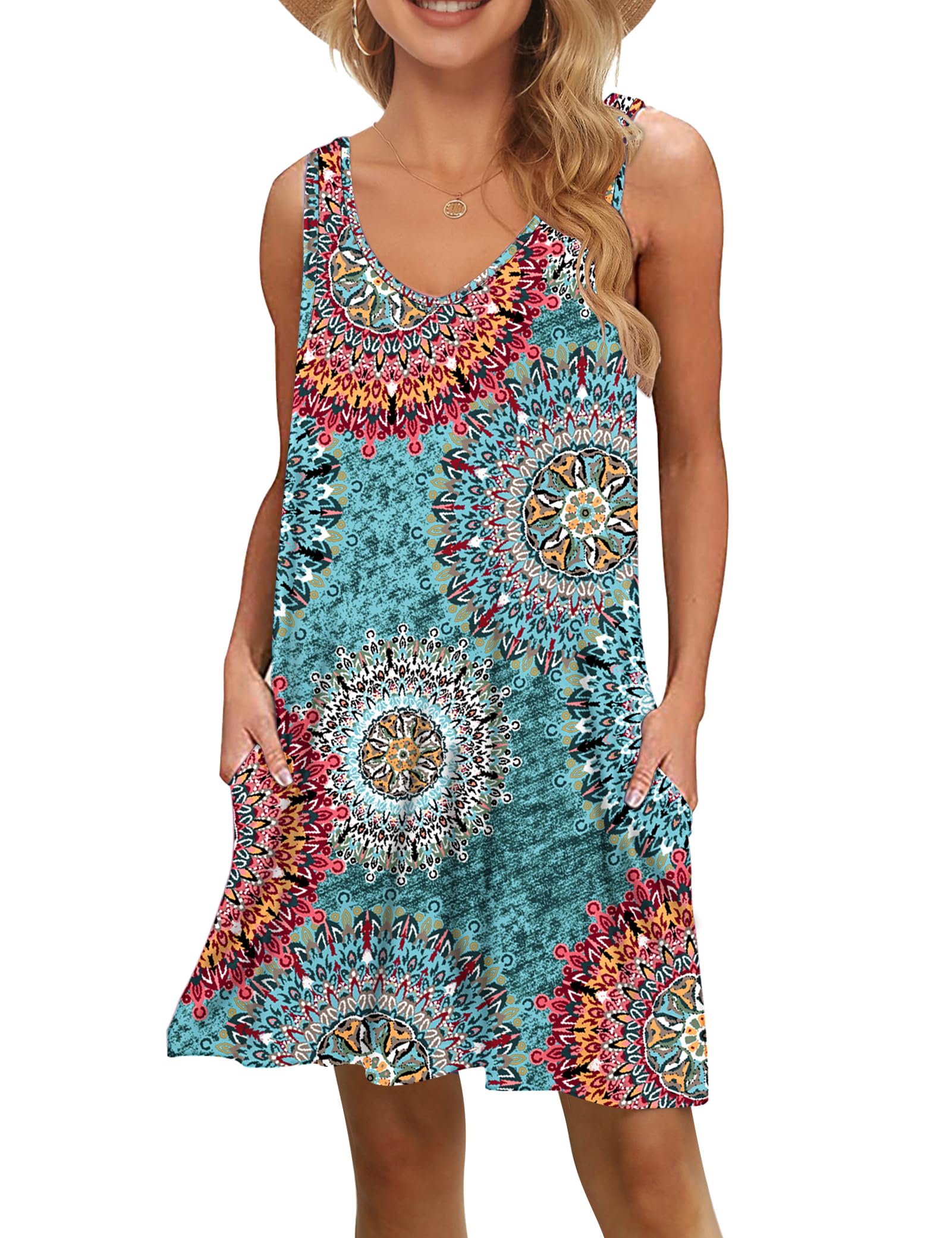 AUSELILY Women's Summer Casual T-Shirt Dress - Beach Cover Up, Plain Pleated Tank Dress for Vacation, Poolside, and Outdoor Activities