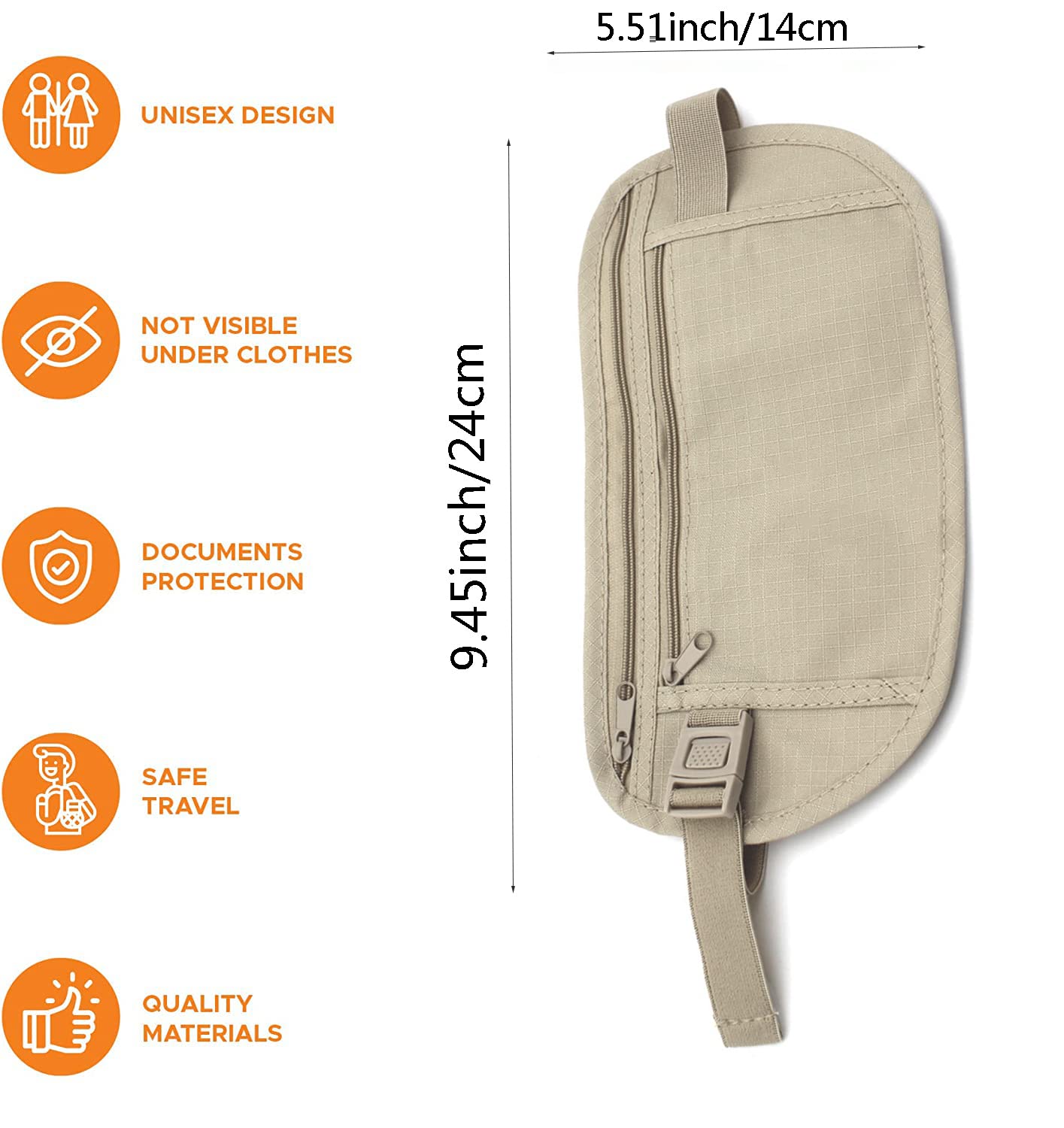 Anti-Theft Travel Money Belt - RFID Blocking Hidden Passport Holder & Waist Wallet for Men & Women | Secure Under Clothes Pouch for Money, Cards, Keys | Perfect for Airports, Sightseeing & International Travel