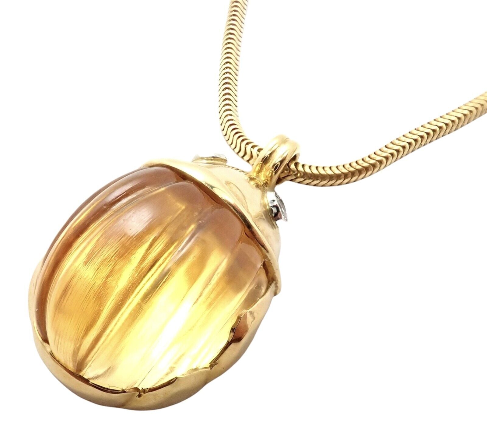 Tiffany & Co Platinum 18k Gold Carved Citrine Diamond Scarab Necklace - Vintage Luxury Jewelry for Women, Perfect for Weddings, Anniversaries & Special Occasions