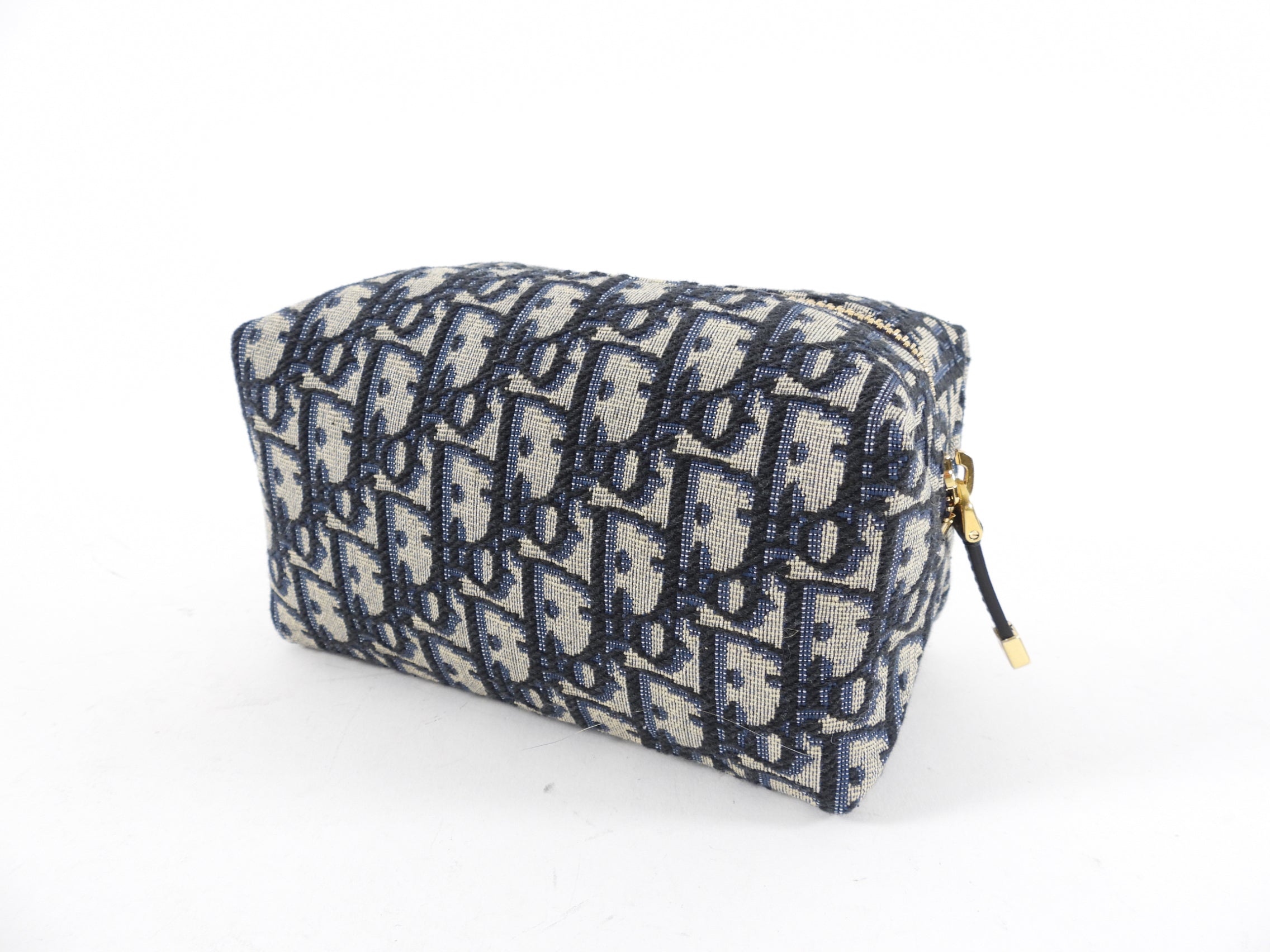 Dior Navy Monogram Oblique Jacquard Vanity Travel Pouch - Luxury Cosmetic Bag for Women, Perfect for Travel & Everyday Use