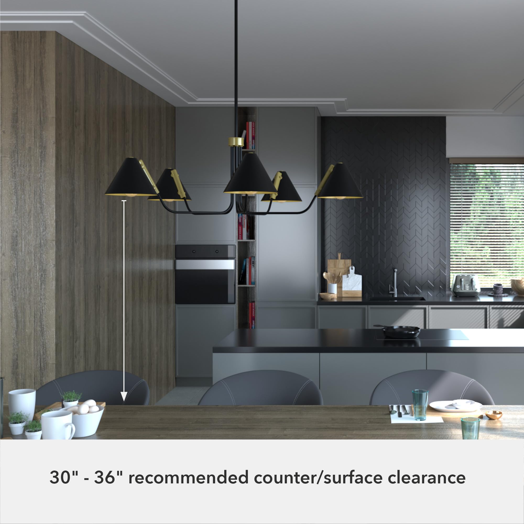 Hunter Fan Company 19195 Grove Isle 5-Light Matte Black Chandelier - Modern Ceiling Light Fixture for Dining Room, Bedroom, or Living Room Decor