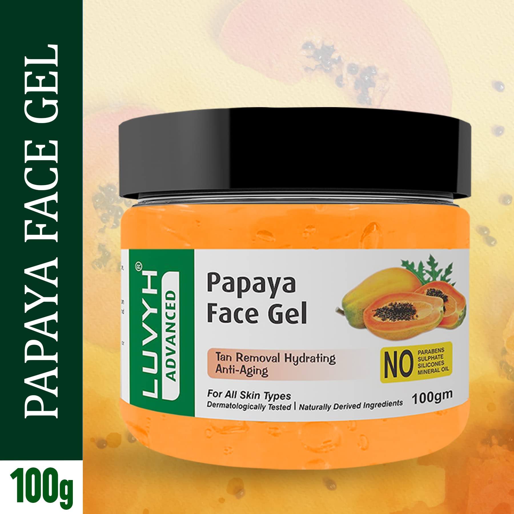 Luvyh Papaya Face Massage Gel (100g) - Natural Spot Removal & Skin Brightening with Papaya Extract | Reduces Wrinkles & Acne | Suitable for All Skin Types | Perfect for Daily Skincare Routine & Spa Treatments