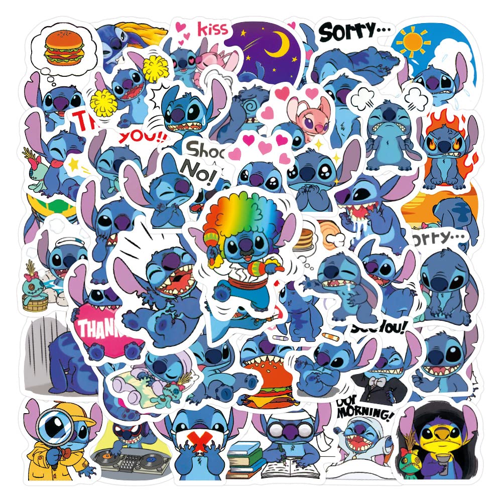 50PCS Lilo & Stitch Cartoon Stickers - Waterproof Vinyl Decals for Water Bottles, Laptops, Phones, Tumblers, Luggage & Skateboards - Cute Disney Stickers for Kids, Teens & Adults - Perfect for School, Office & Travel Accessories